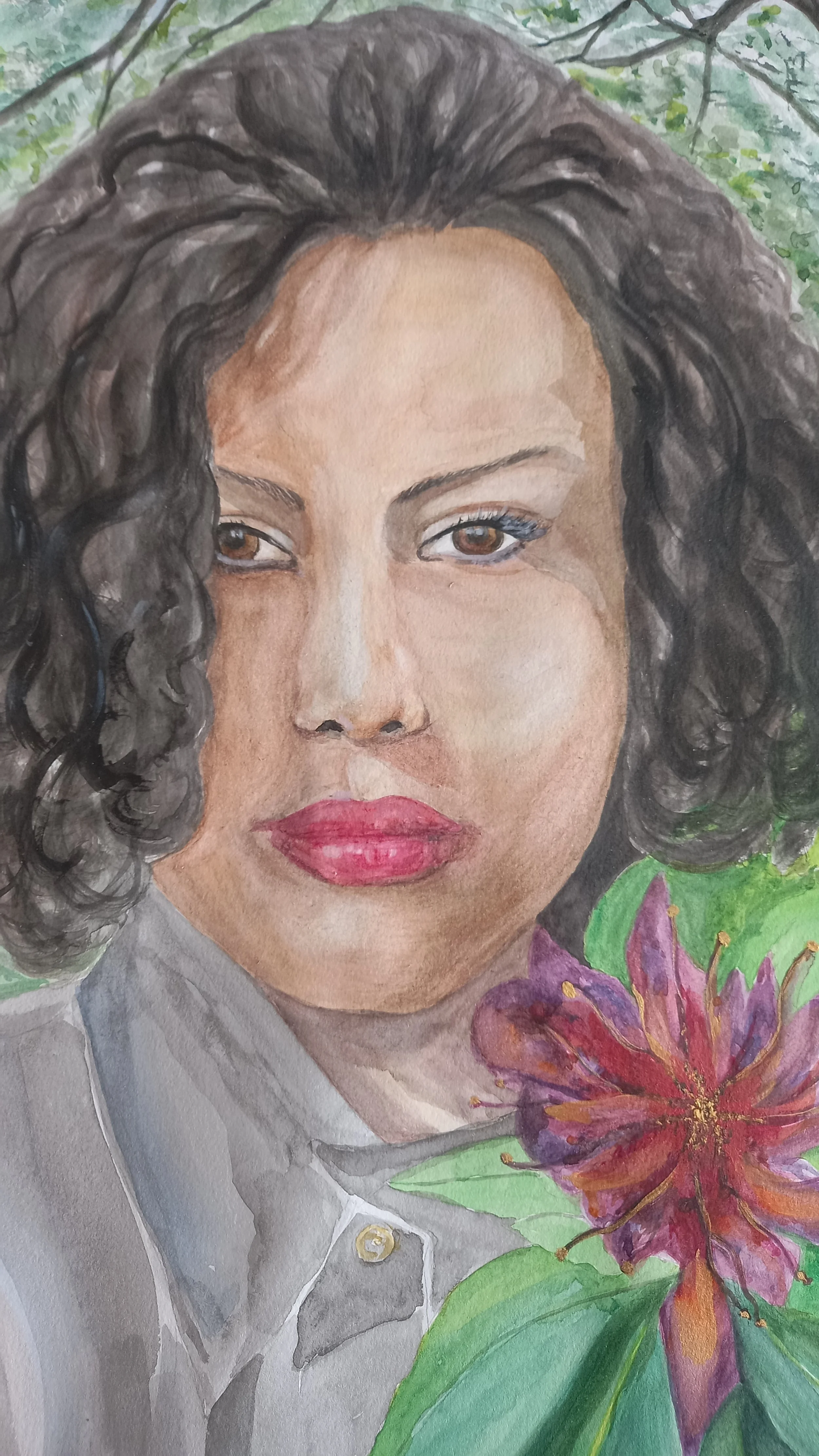 Bloom close-up whowing woman's face - by Valerie Morgan