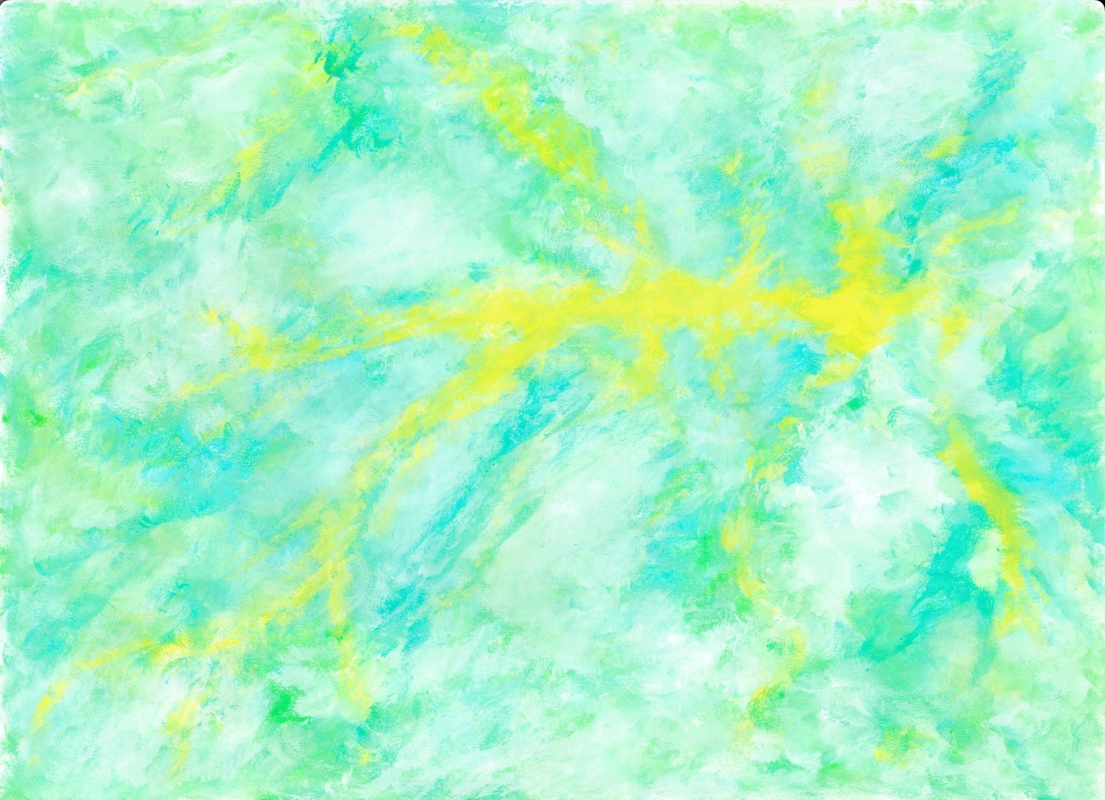 An abstract prophetic painting combining green, turquoise, yellow and white to create a beautiful marble affect on this acrylic painting by Valerie Morgan.