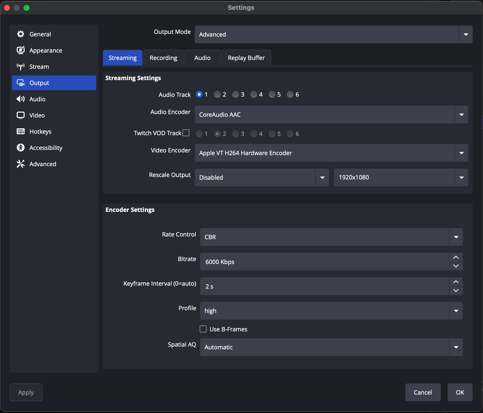 OBS Mac output settings