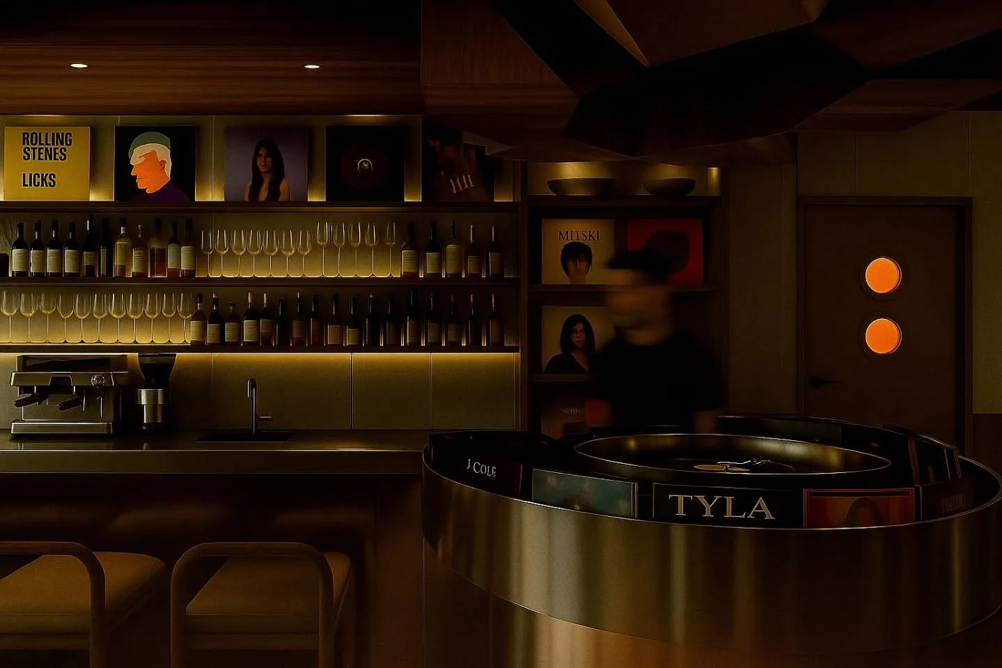 Steel, sound, and soul.
A mix of brushed stainless precision and concrete calm, where brutalist edges meet mid-century warmth. A relaxed vinyl lounge concept designed for conversation, rhythm, and reflection.

#InteriorDesign #BrutalistWarmth #VinylL