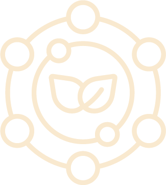 Atomic rings with a leaf inside the central ring, symbolizing functional foods