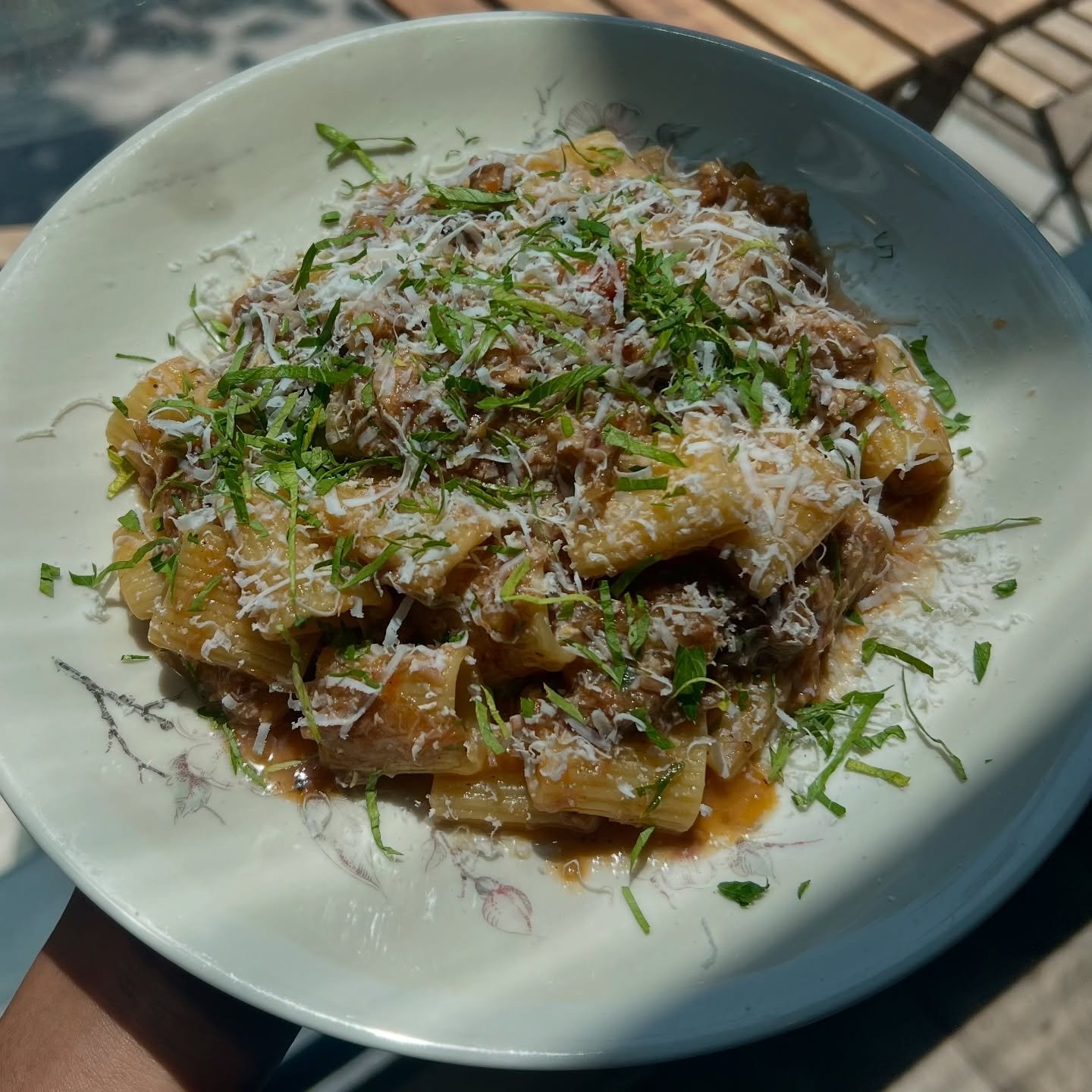 Starting off strong with the third pasta on the menu&hellip; swipe to see part of the cooking process 😉

-Rigatoni. Braised Pork Shoulder. @forestandmain Pub Lager. Soffritto. Garlic. Pecorino. Ricotta Salata.