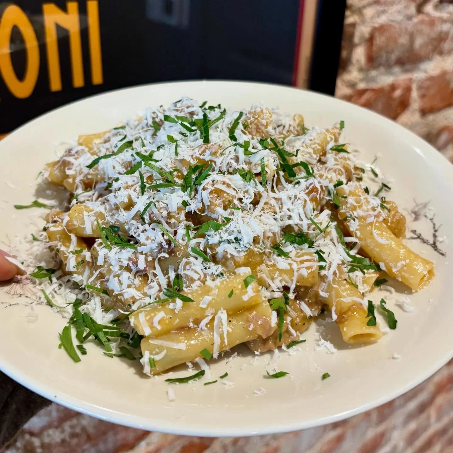 Ziti al Ragu Bianco di Agnello. Braised Lamb Shoulder, Soffrito, Garlic, Juniper, Pinot Grigio, Pecorino, Ricotta Salata🍝
