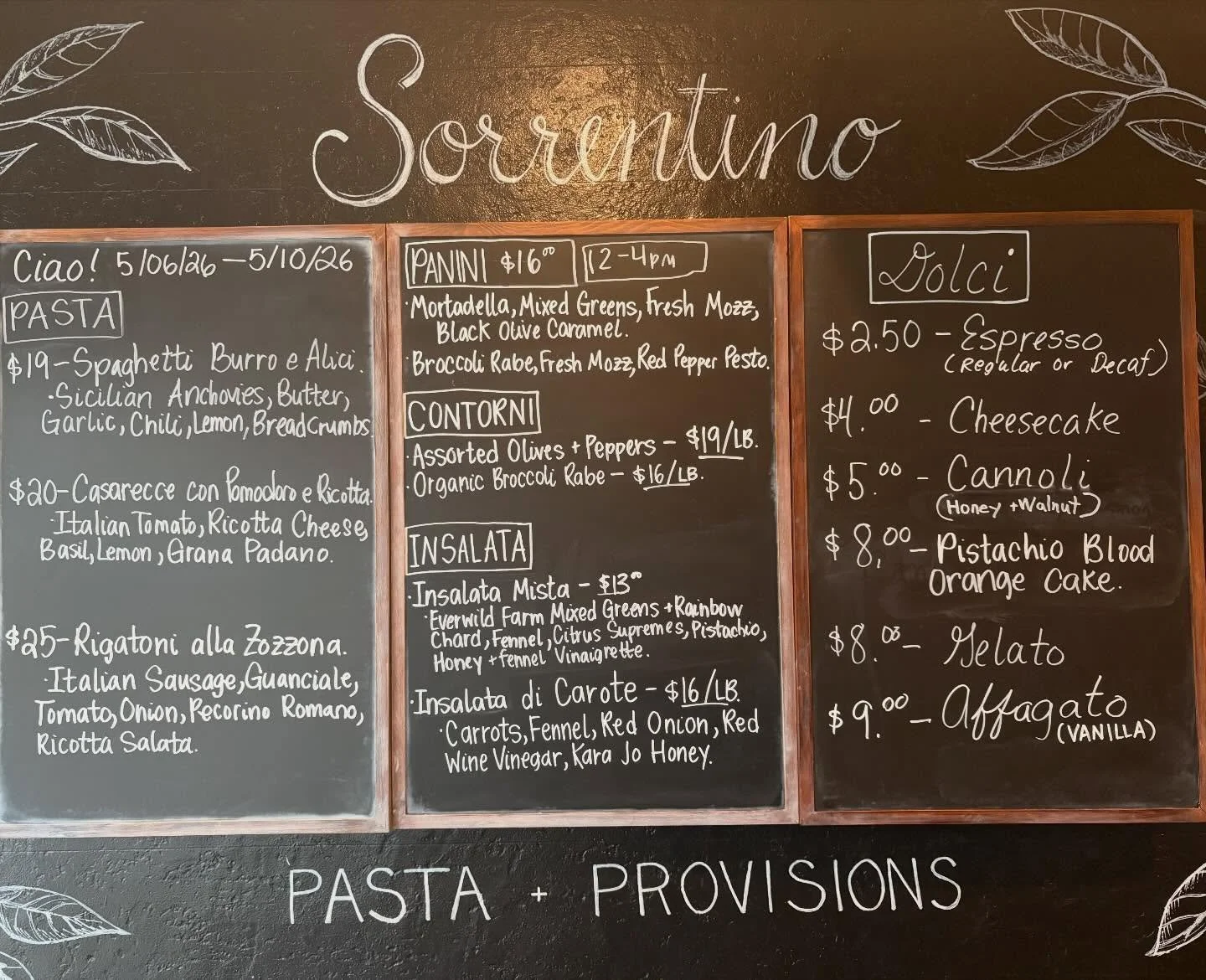 Haaappy Wednesday, folks! Here&rsquo;s the menu from 5/6/26&ndash;5/10/26! We&rsquo;ll be here dine in and takeout. 

Spaghetti Burro e Alici. Sicilian Anchovies, Butter, Garlic, Chili, Lemon, Bread Crumbs 

Casarecce con Pomodoro e Ricotta.
Italian 