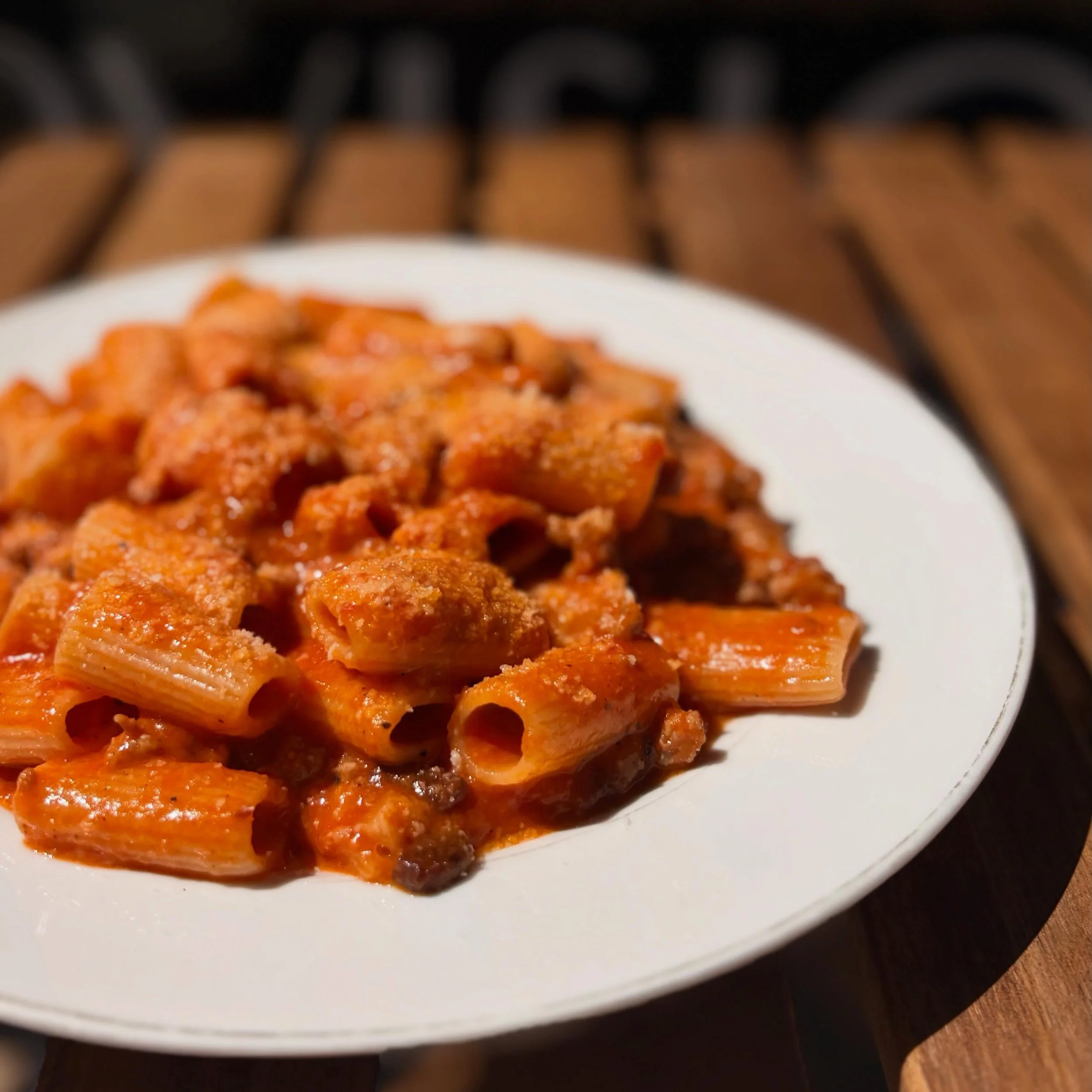 Available until 5/10&hellip;❤️🤤&hellip; Rigatoni alla Zozzona. Italian Sausage, Guanciale, Tomato, Onion, Pecorino Romano, Ricotta Salata.

#freshpasta #amblerpa #zozzona