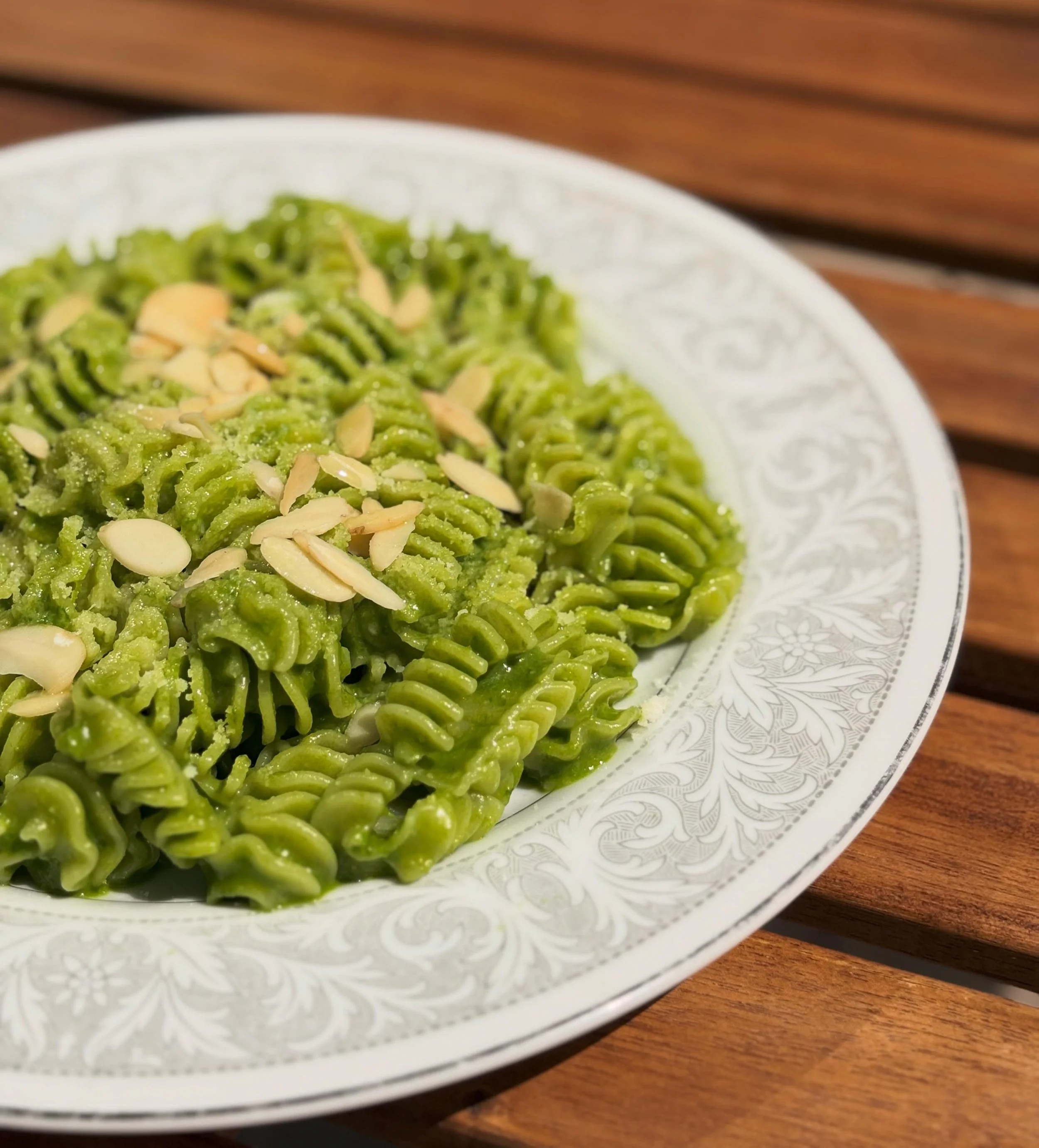 Radiatori con Pesto di Ortiche. Wild Nettle, Almond, Meyer Lemon Grana Padano, Pecorino Romano.