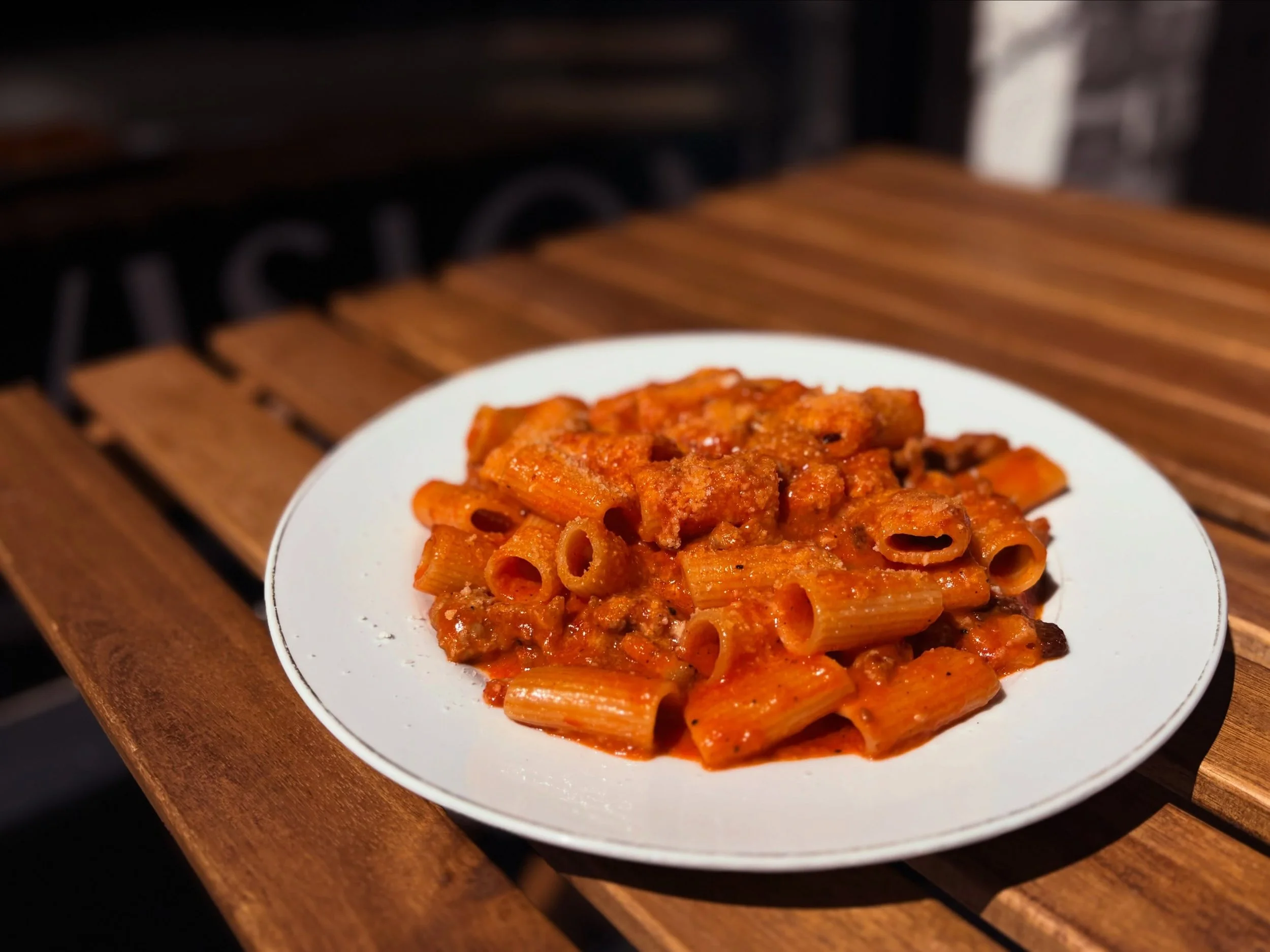 It&rsquo;s hot out.. add some more heat with our spicy &amp; sassy Amatriciana. 🔥 available 8/6&ndash;8/10 for dine in or takeout!

Rigatoni all&rsquo;Amatriciana. Guanciale, Italian Tomato, Black Pepper, Pecorino Romano.

#amblerpa #freshpasta #mon