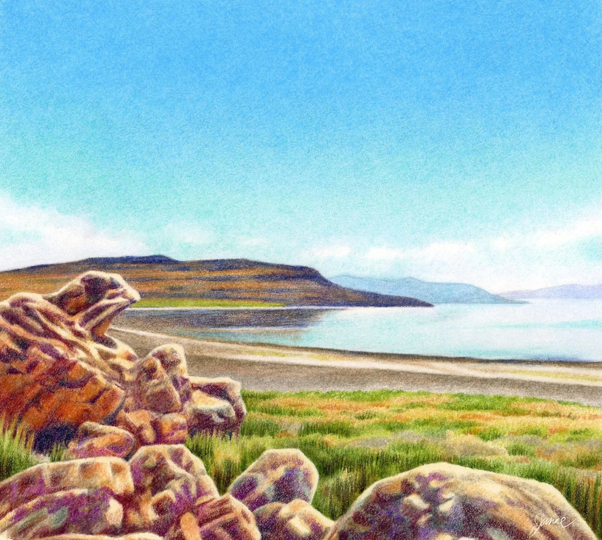 Antelope Island  -colored pencil