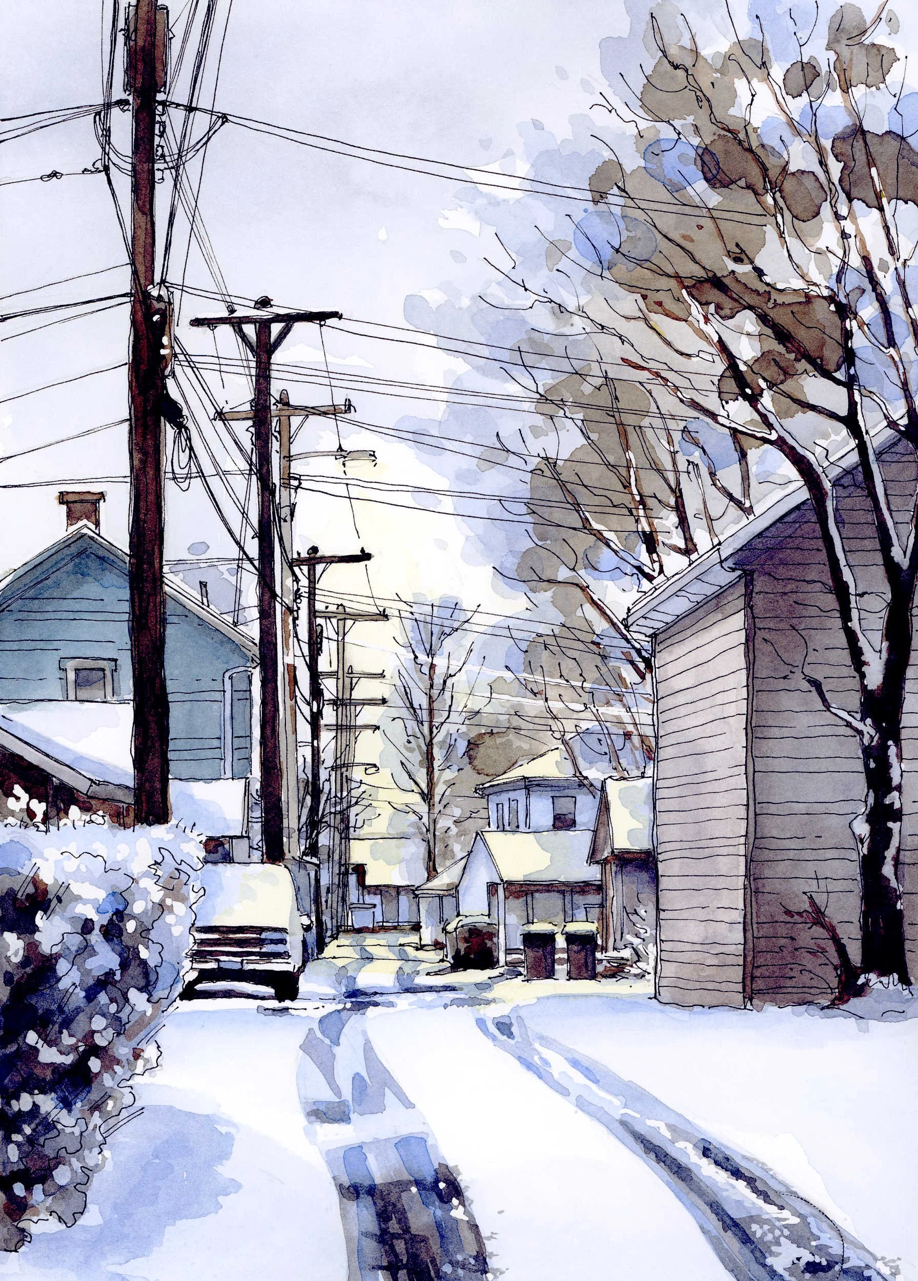 Up the Alleyway  -pen & ink with watercolor