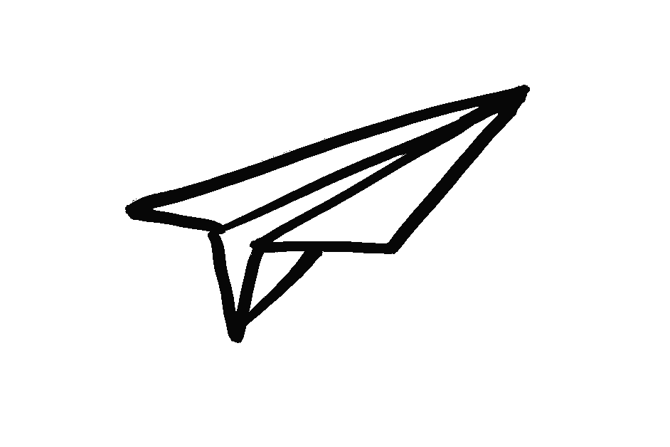 Line drawing of a paper airplane in flight.