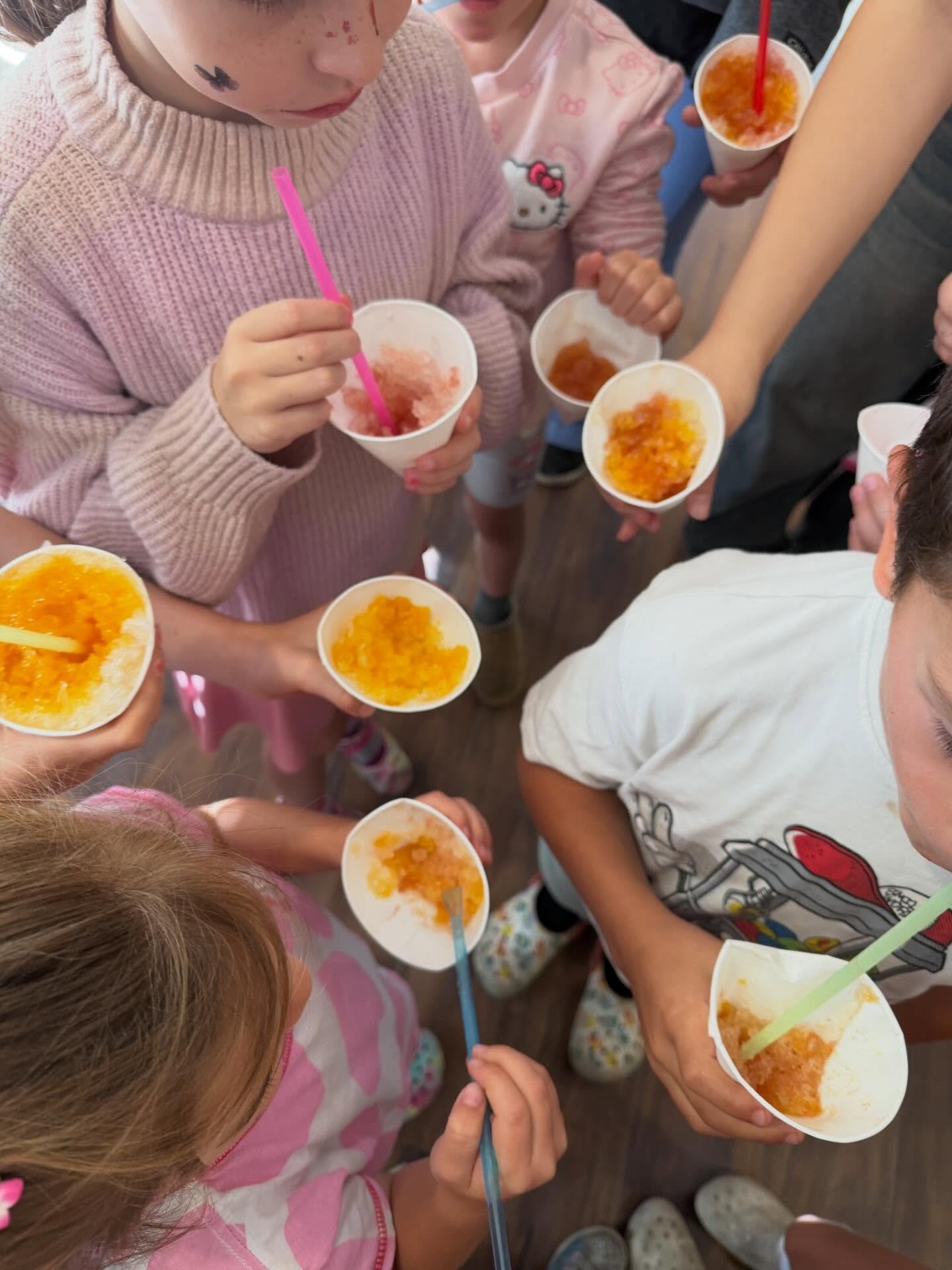 Today&rsquo;s art camp started with a yummy treat. We made snow cones, ate them and re created them with watercolor. #springbreakcamp #artcamp #clay #clayclassnearme