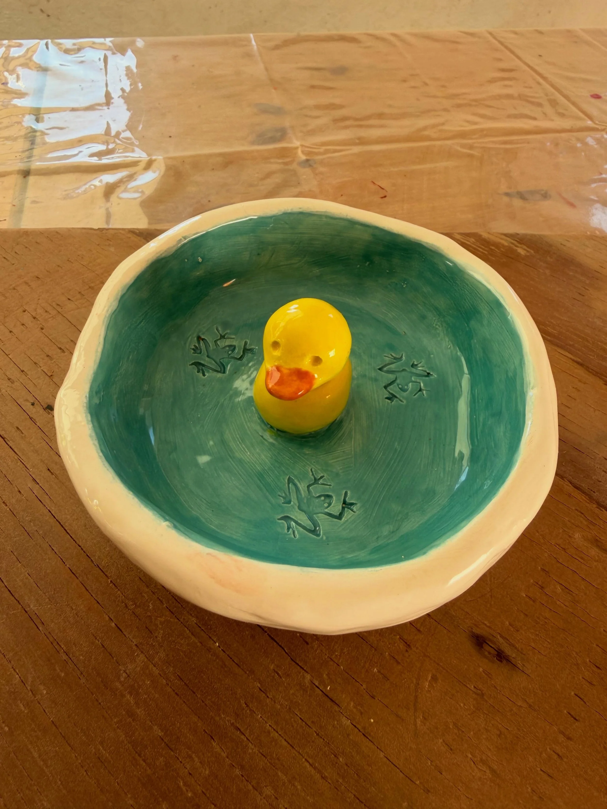 This is another level of cuteness. Bowl with an actually ceramic ducky in the middle. And yes, you can make this with us! #pottery #potterystudionearme #potteryclassnearme