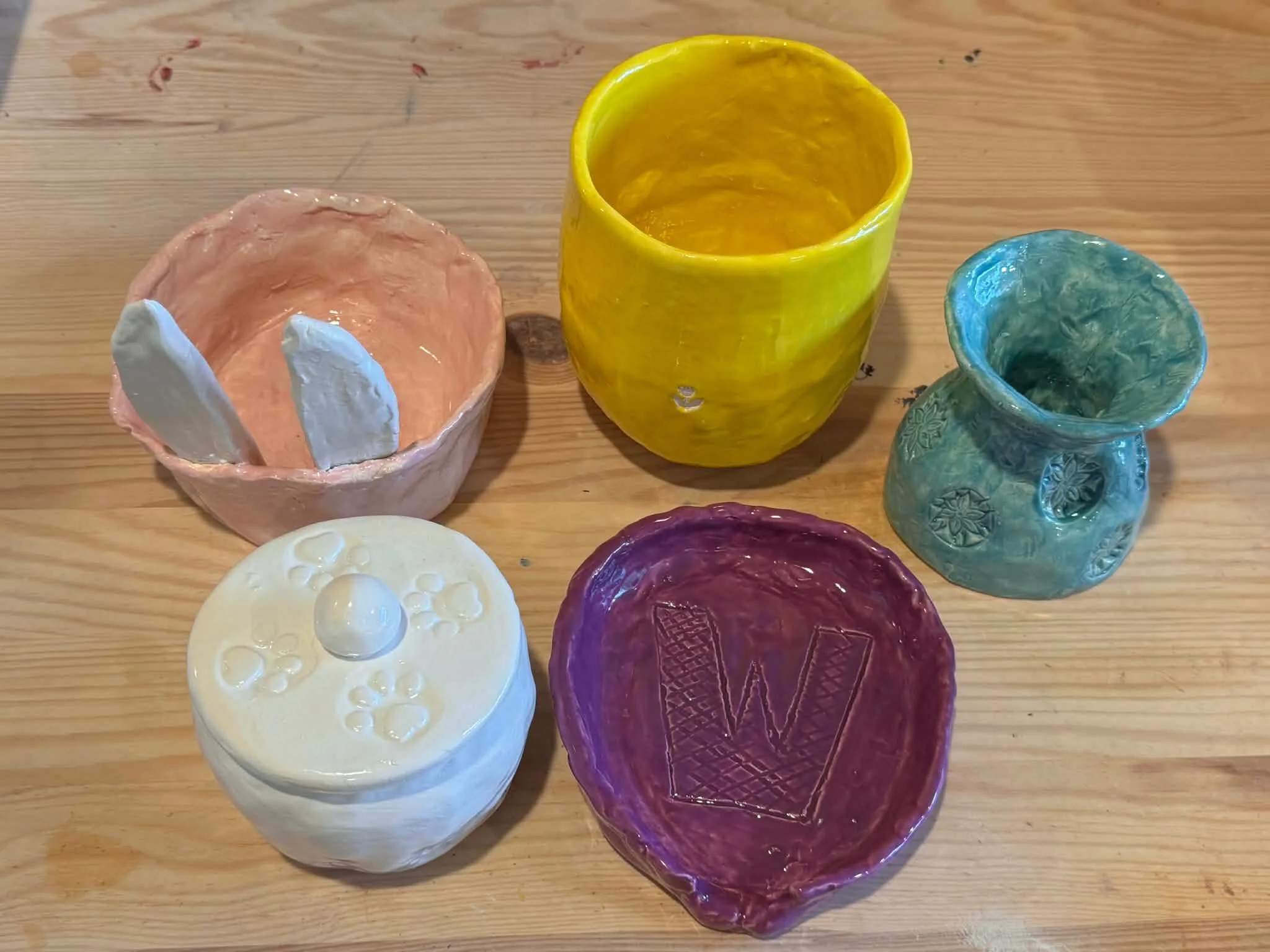 These cute ceramic creations were made by teenagers and I am so proud of them. Color, texture, everything is just so cute.