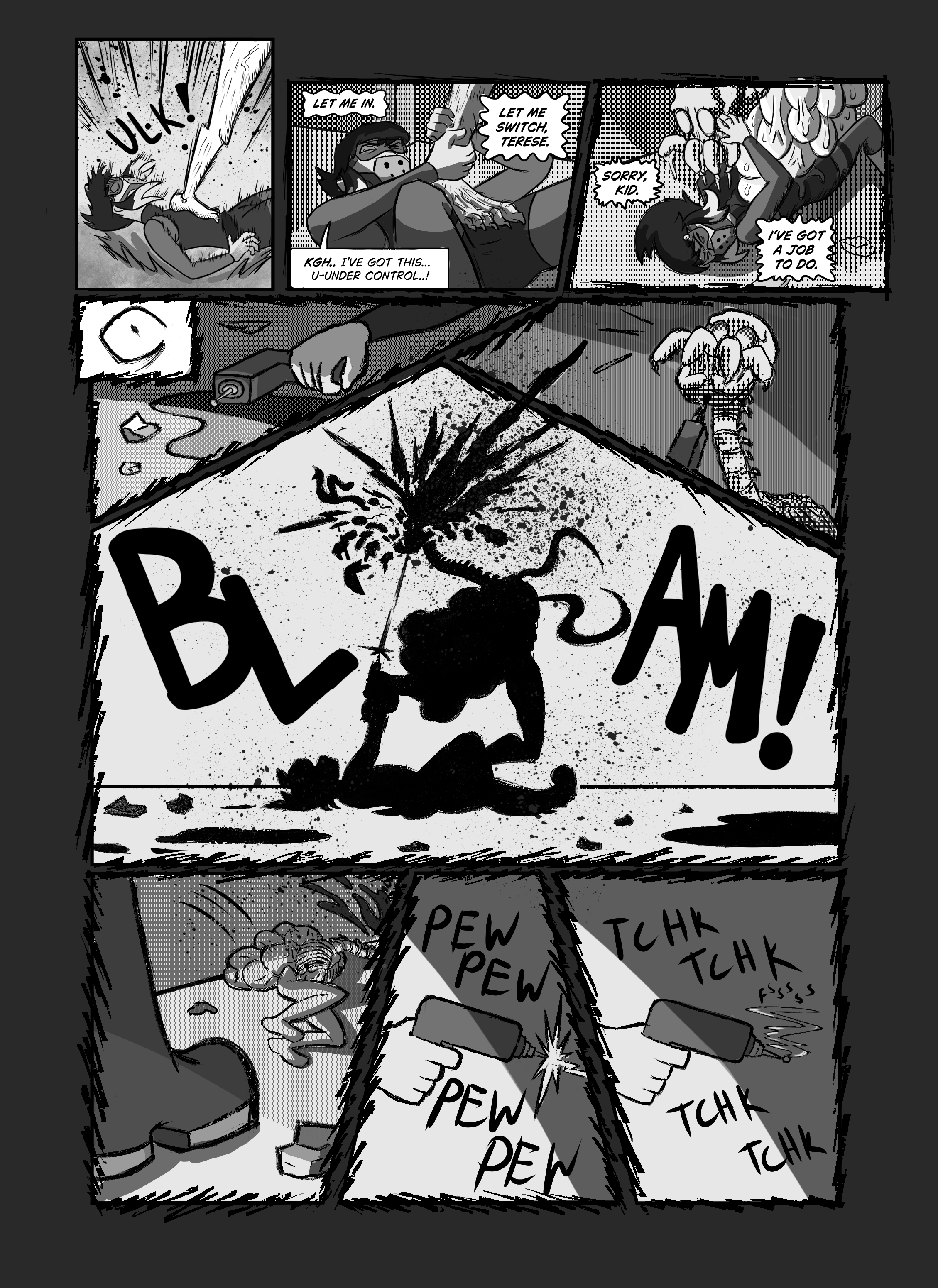 Final black and white for Hivemind page 4, featuring updated dialogue. 