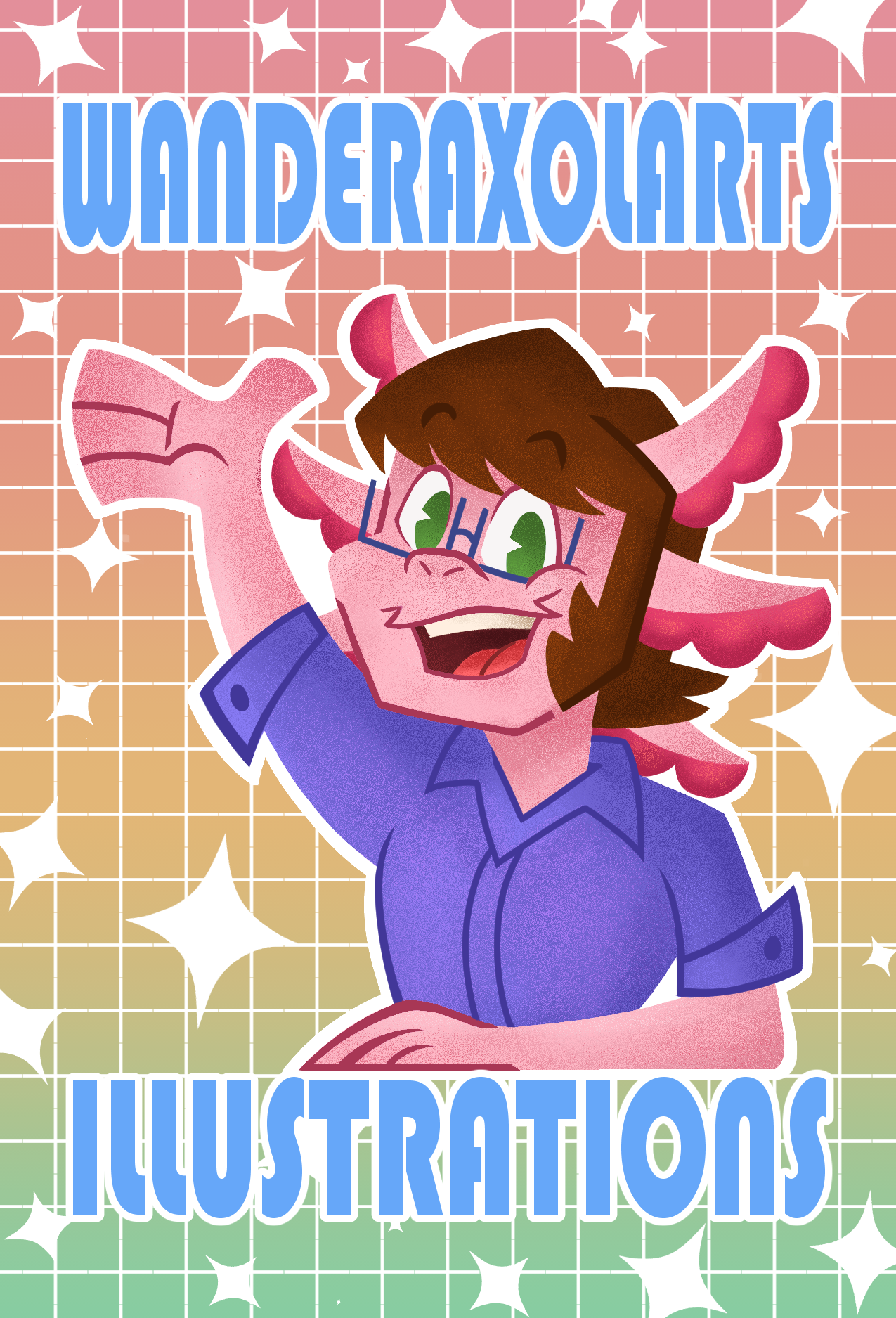 Front side of WanderAxolArts badge, for recognition purposes. Created July 10th, 2025. 