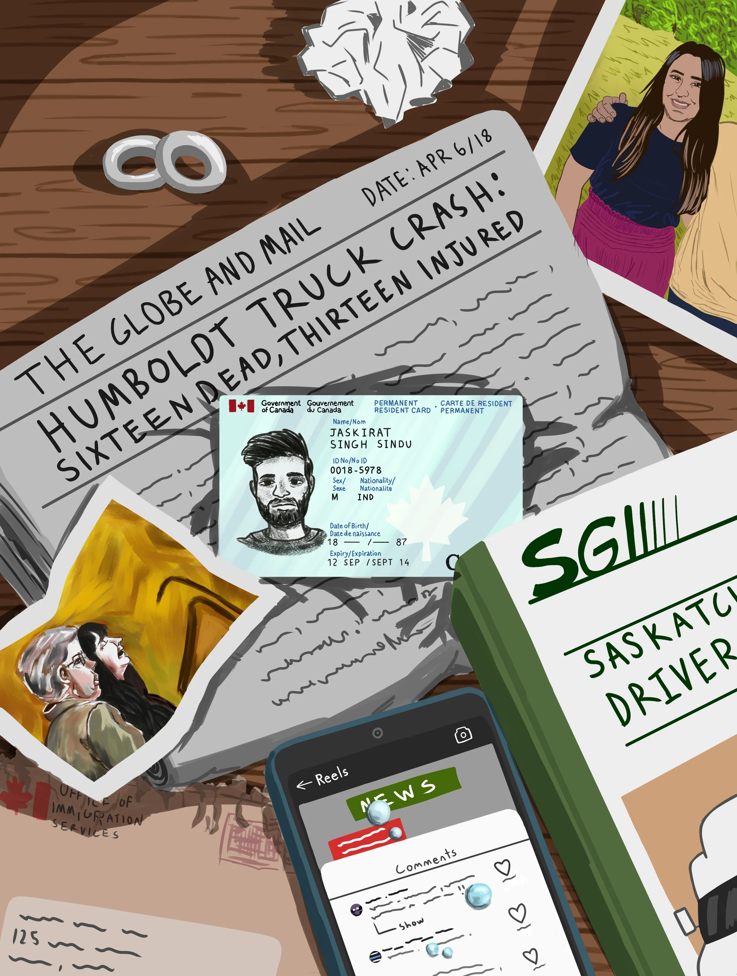 An illustration about the Humboldt accident from 2018 for an Editorial course project. Created circa winter 2023. 