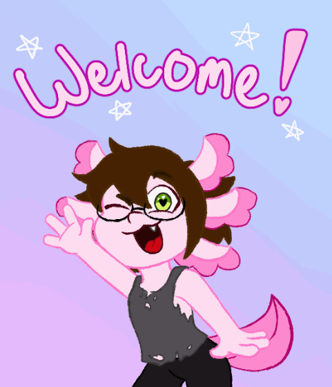 This animated gif from spring of 2022 was from my time in art fundamentals, where we had to make some kind of animation for our final project. I went with Axol waving to the viewer with a welcome sign above him. This was one of Axol's earliest design