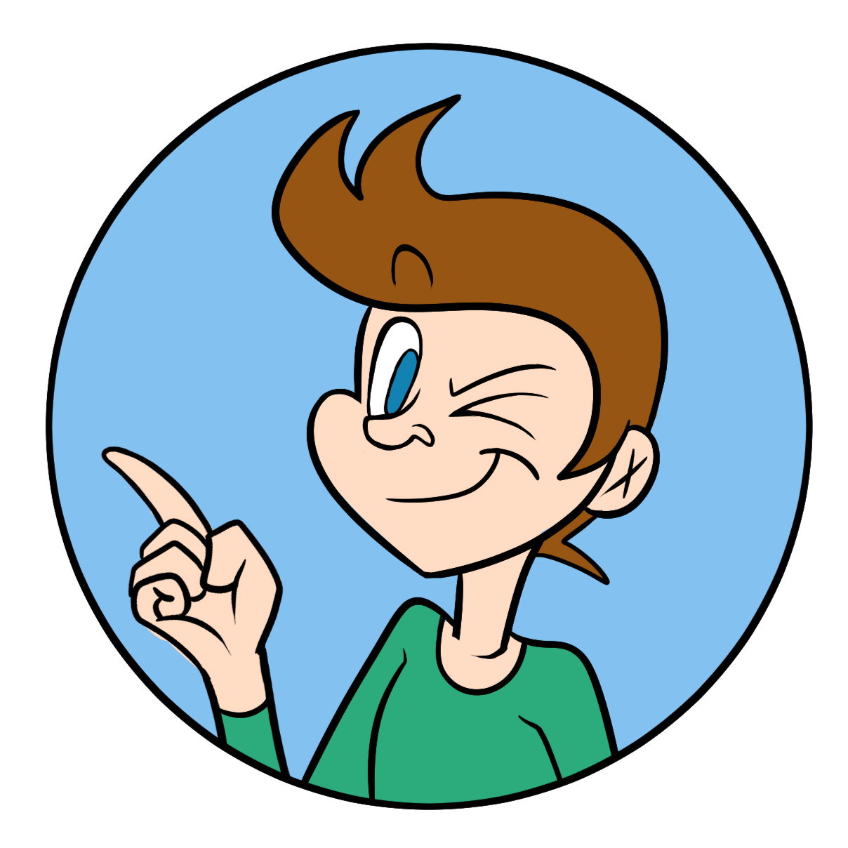 Profile favicon for a business project to represent an art director at Nelvana Studios, in a generic cartoony style. Created circa spring of 2024.