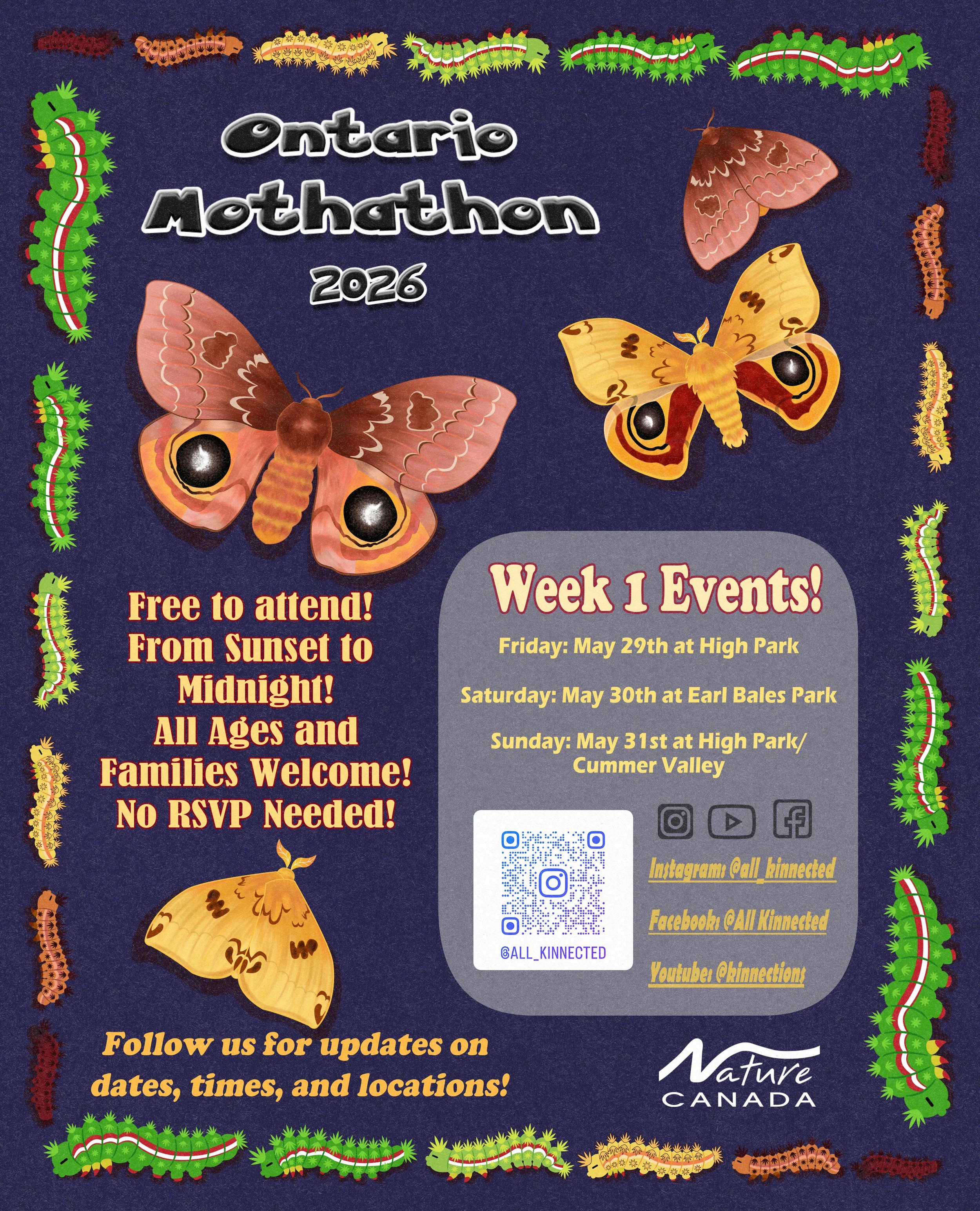 A promotional poster created for my brother as part of a campaign with Nature Canada's "Young Nature Leaders" program. The idea was for a multi-week campaign where visitors can witness and learn about Ontario's moth species up close and personal, whi