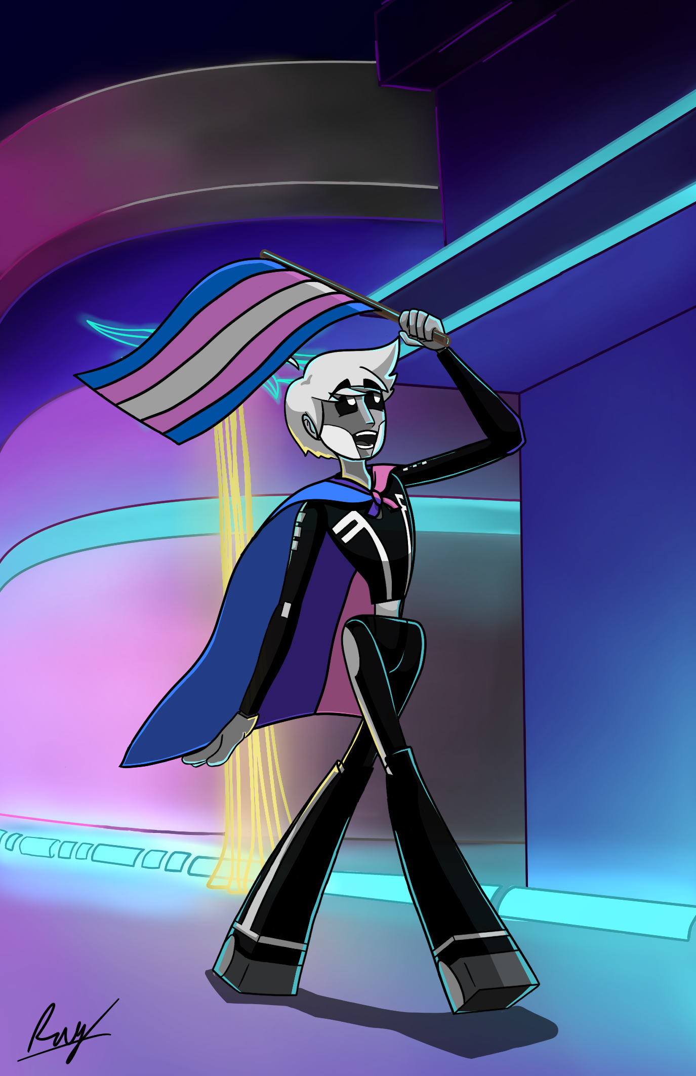 Fanart of one of the members of 1010 from No Straight Roads, as part of a pride zine I participated in 2021. 