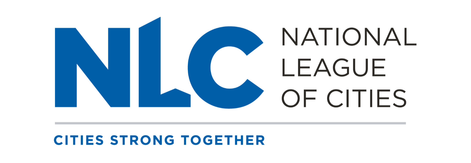 Logo of the National League of Cities with the initials 'NLC' in large blue letters, alongside the text 'National League of Cities' and the tagline 'Cities Strong Together'. - event photographed by Mara Zalite Photographyevent photographed by Mara Za