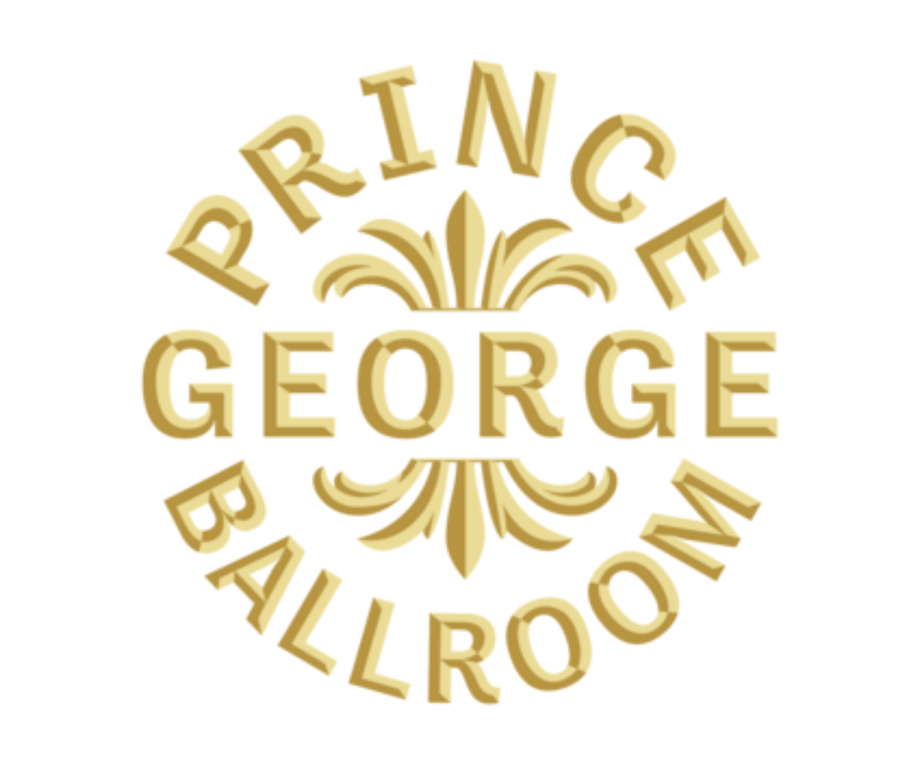 Logo for Prince George Ballroom featuring gold ornate design with the words "Prince George" in the center.