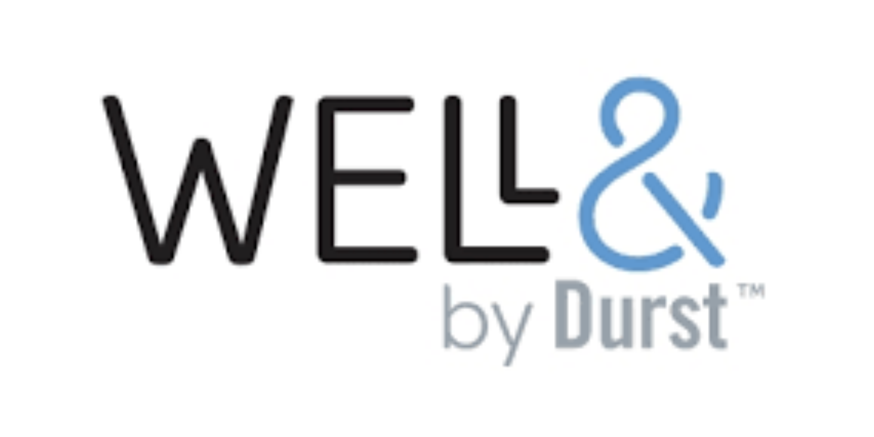 Logo with the words 'WELL & by Durst' in black and gray text, with a blue ampersand.