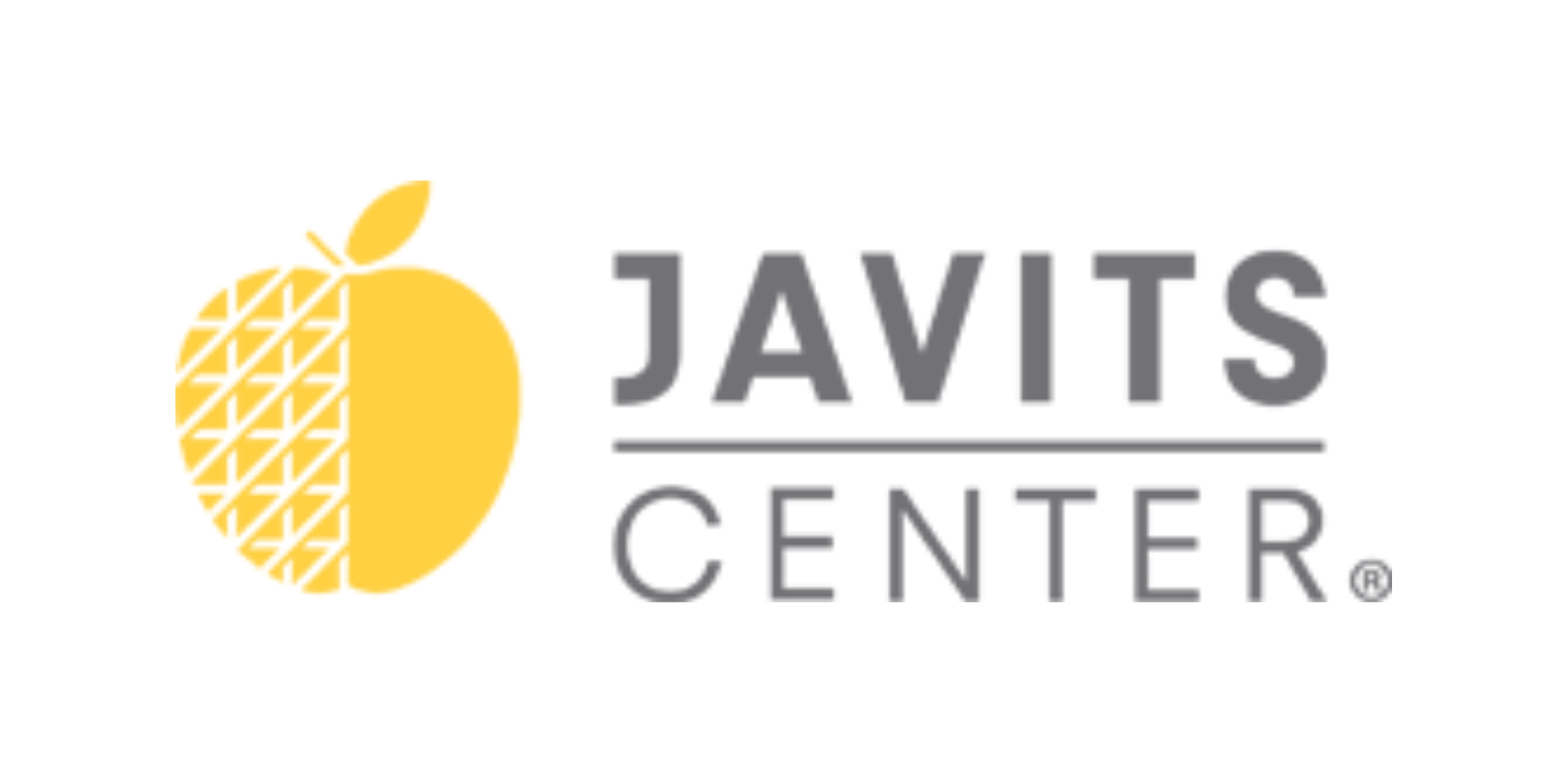 Logo of Javits Center featuring a stylized yellow fruit icon with a leaf and a pattern of crosshatched lines, with the text 'Javits Center' in gray