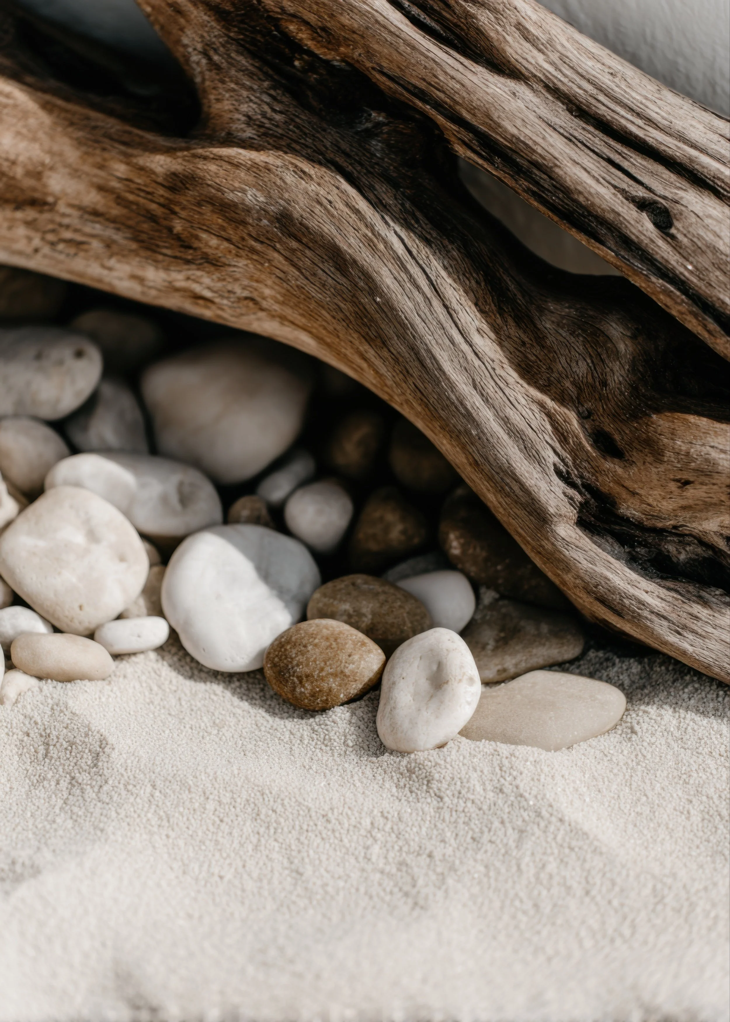 Minimal natural arrangement with earthy textures and organic materials