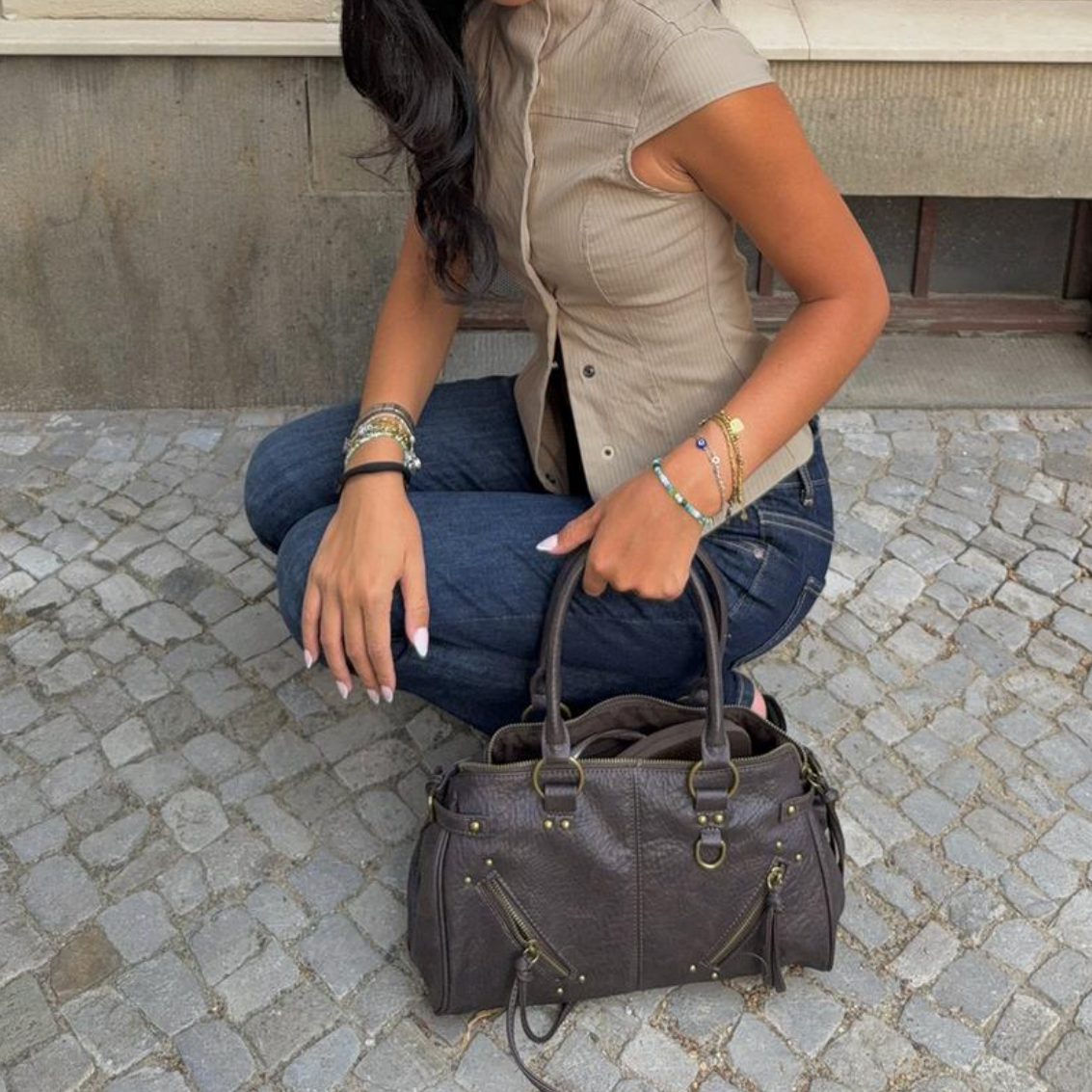 Bershka Zip Up Brown Bag