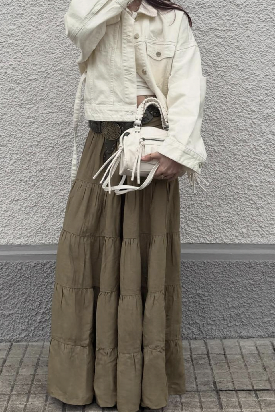 Fold-over waist midi skirt