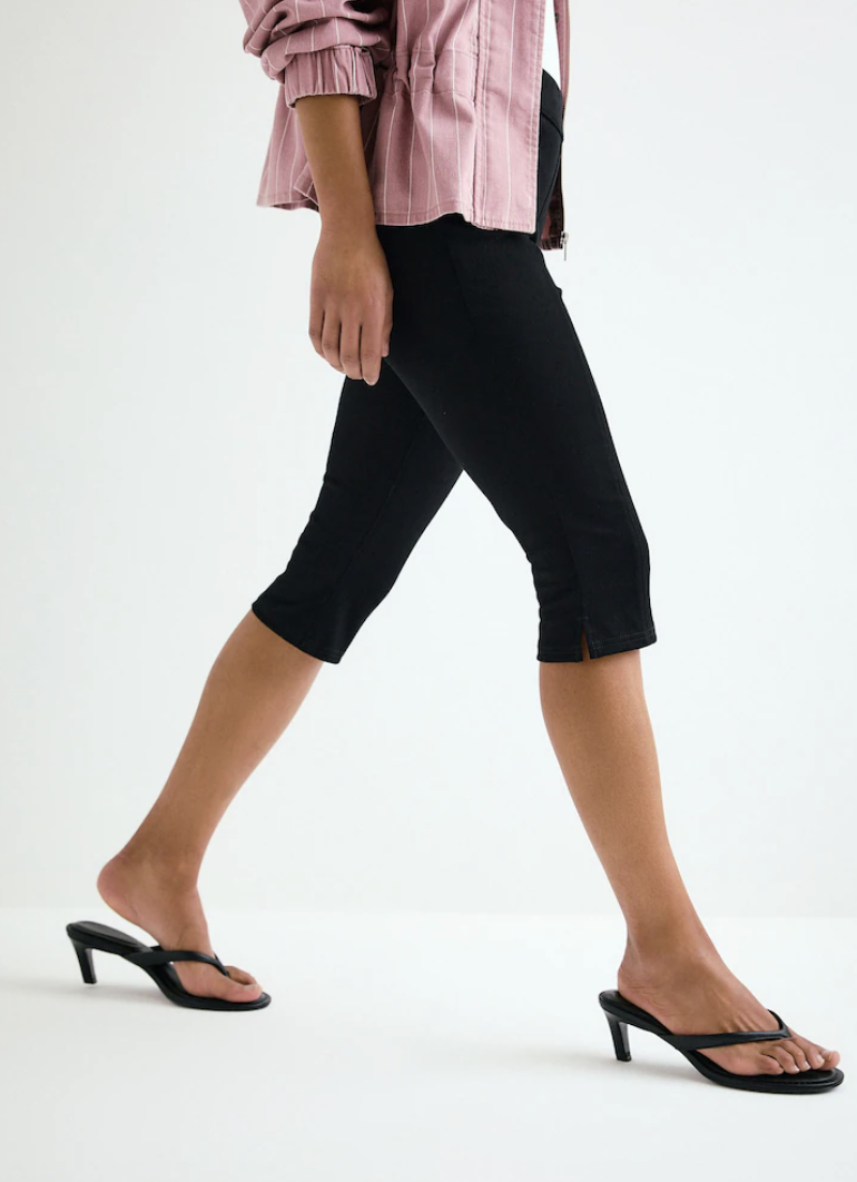 Black cropped capri jersey denim jean leggings