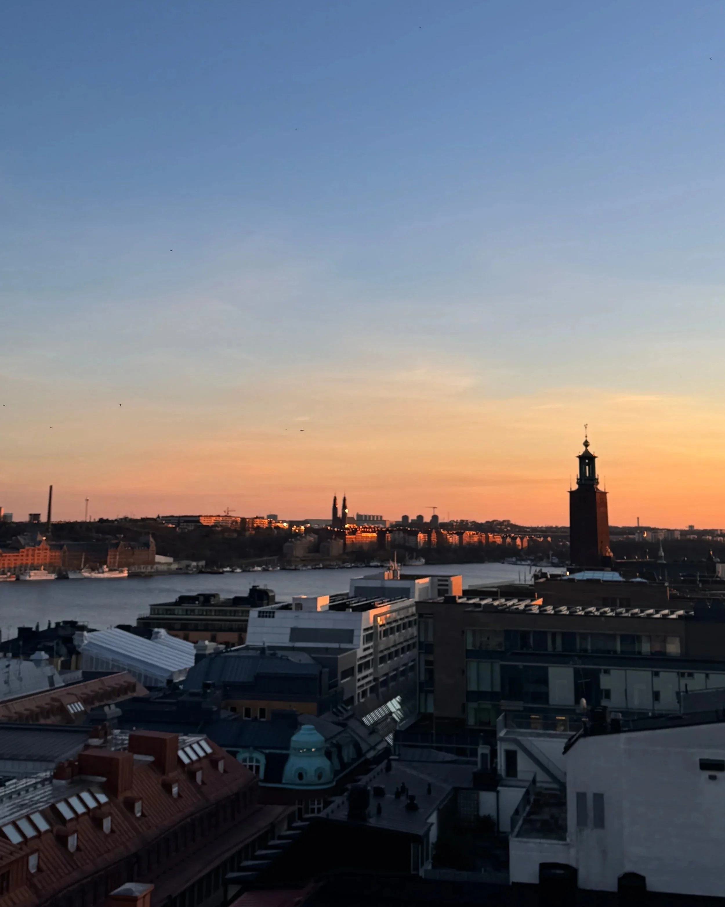 A beautiful panoramic view of Stockholm during sunset.