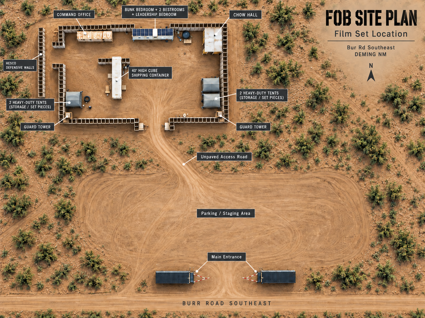 Military Fob base film set Standing set Plan map NM Deming