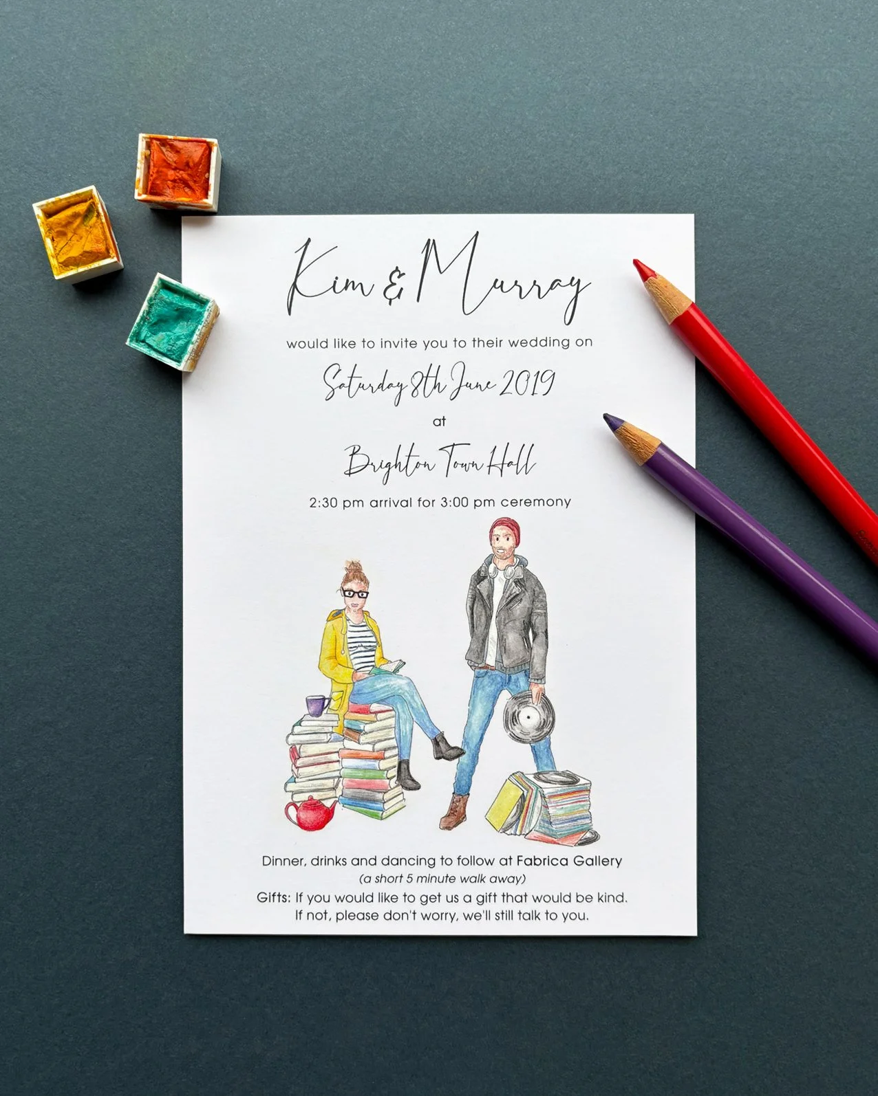 Colourful, quirky, and totally THEM! 🎨

These illustrated invitations for Kim &amp; Murray's big day are bursting with personality! We incorporated their favourite things and created a design that's as unique as they are. 

Thinking of adding a pers