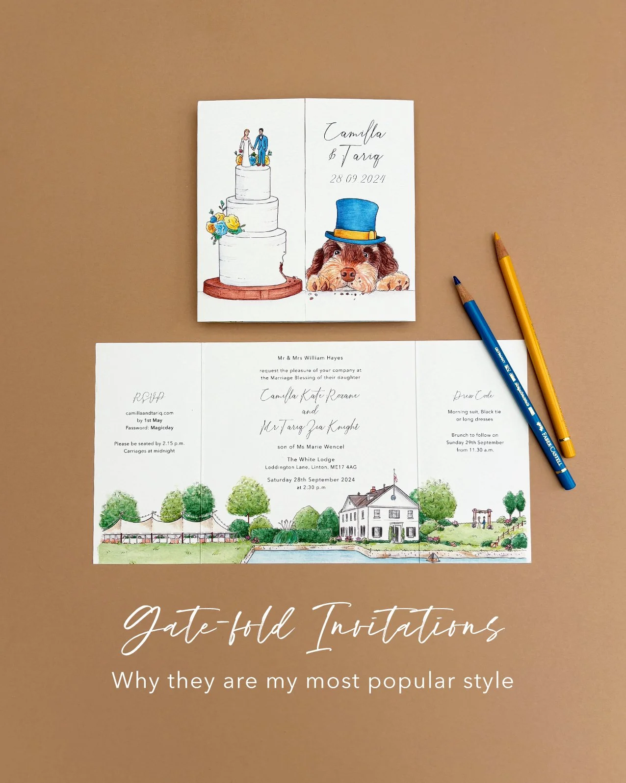 ✨ The Beauty of the Gate-Fold Invitation ✨

This style is consistently the most popular choice among the couples I work with&mdash;and here's why:

1. Everything Together: All necessary guest information is contained on a single sheet, ensuring it st