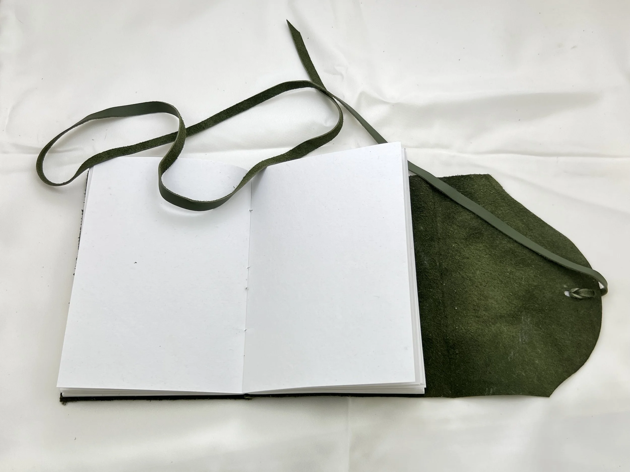 5x7 green leather journal open