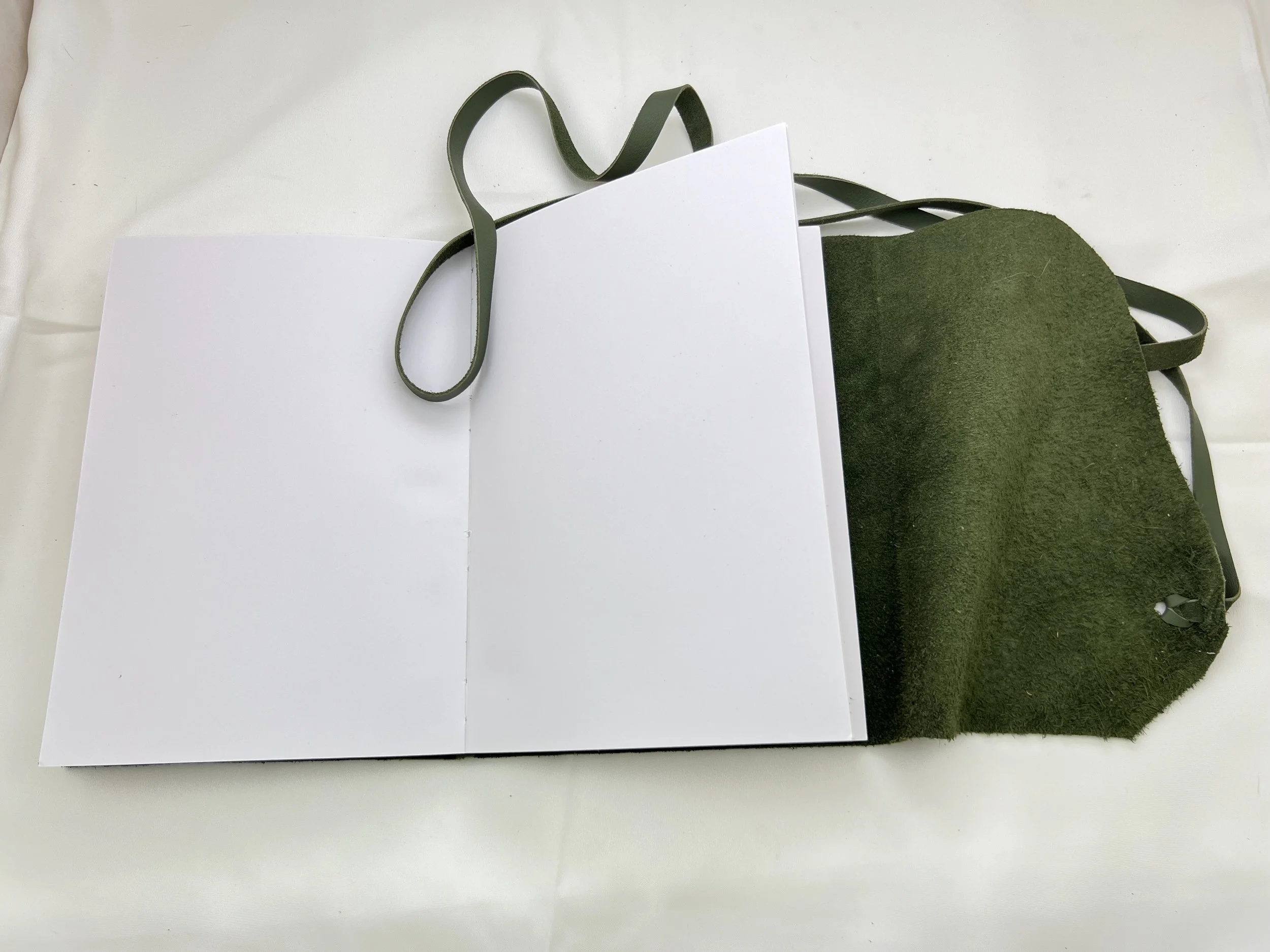 6x8 green leather journal open