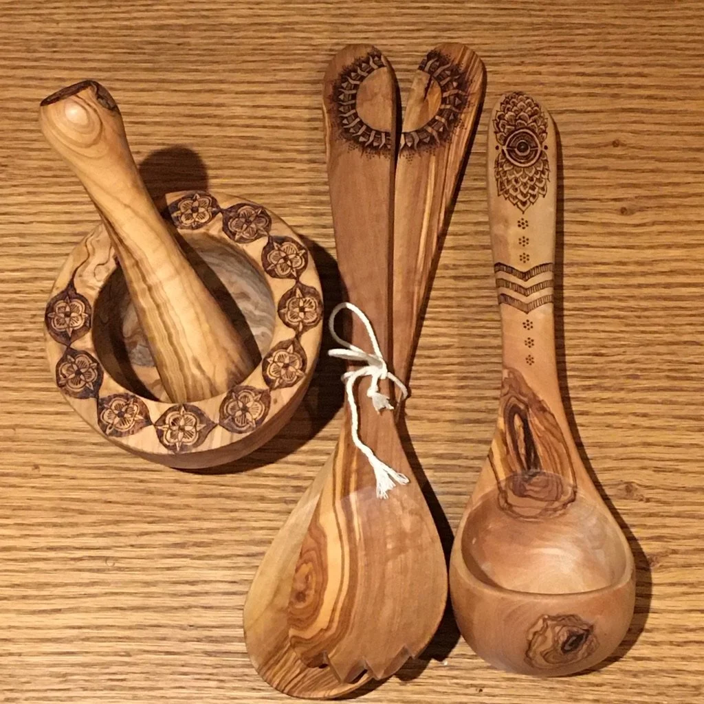 olive wood custom pyrography
