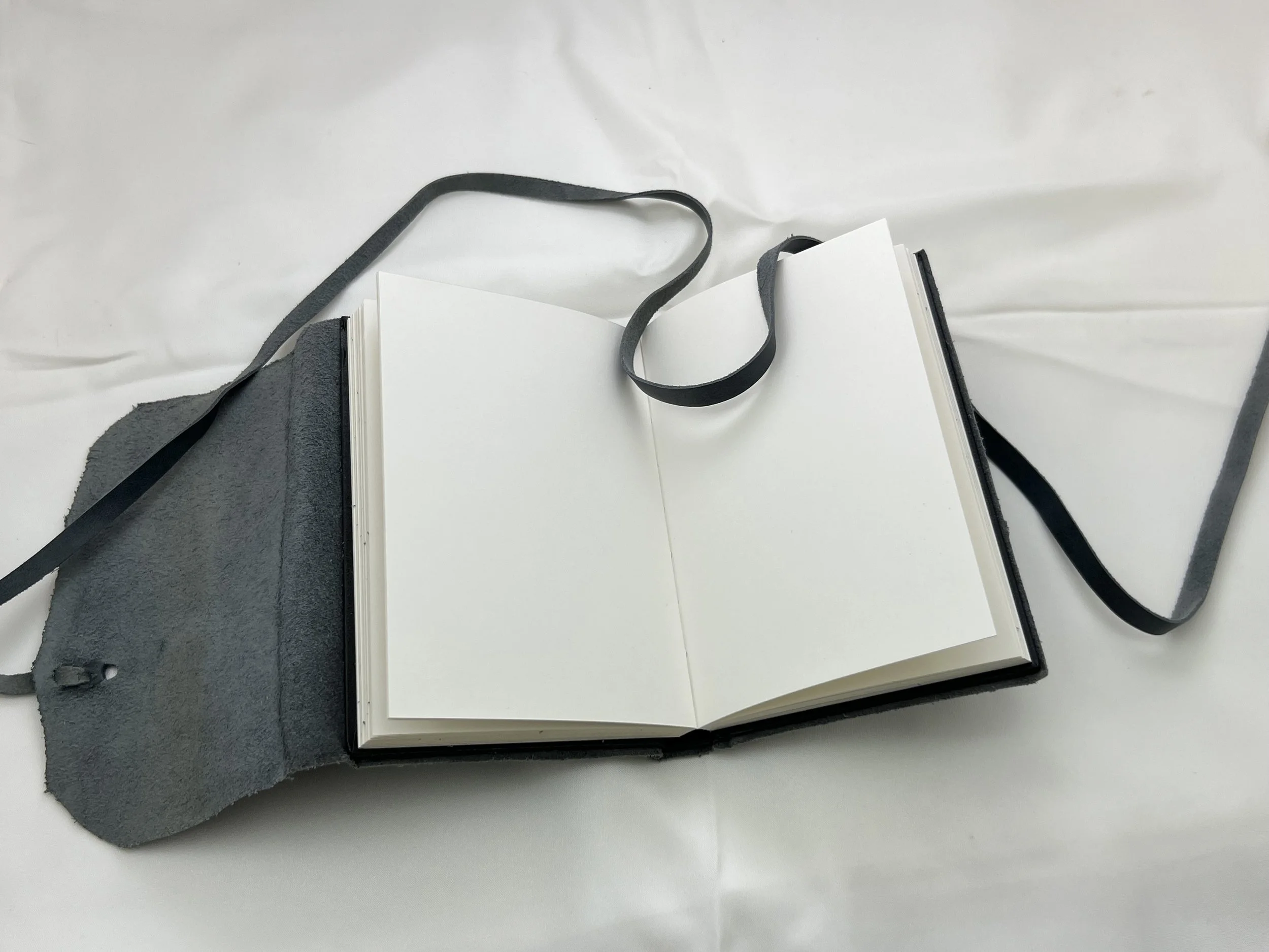 4x6 blue-gray hardcover leather journal open