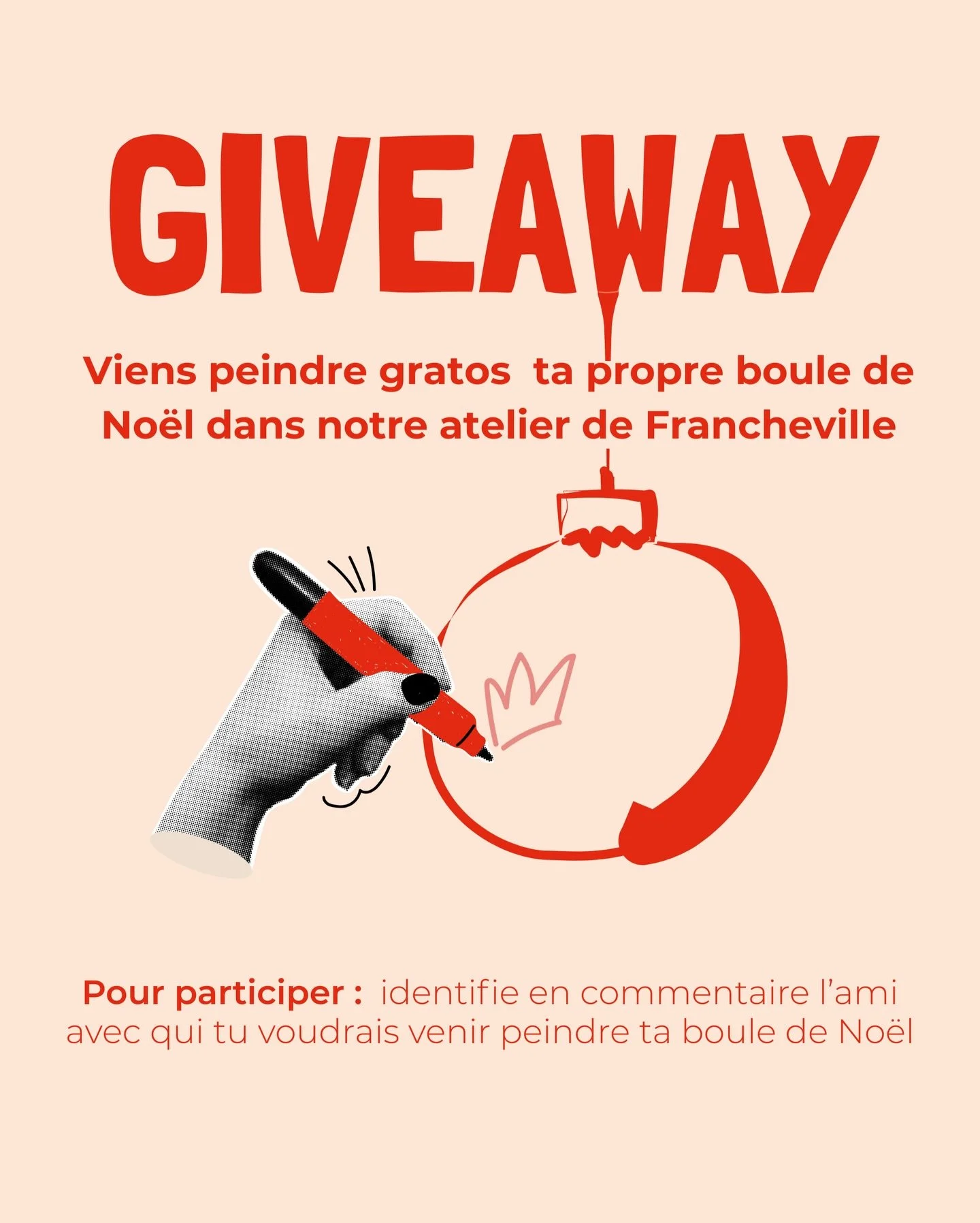 Tirage au sort ce dimanche &agrave; 20h pour tenter de gagner un atelier duo et venir d&eacute;corer ta propre boule de No&euml;l ✨🎄 Pour participer, il suffit d&rsquo;identifier la personne avec qui tu veux venir pimper ta boule. Une super id&eacut