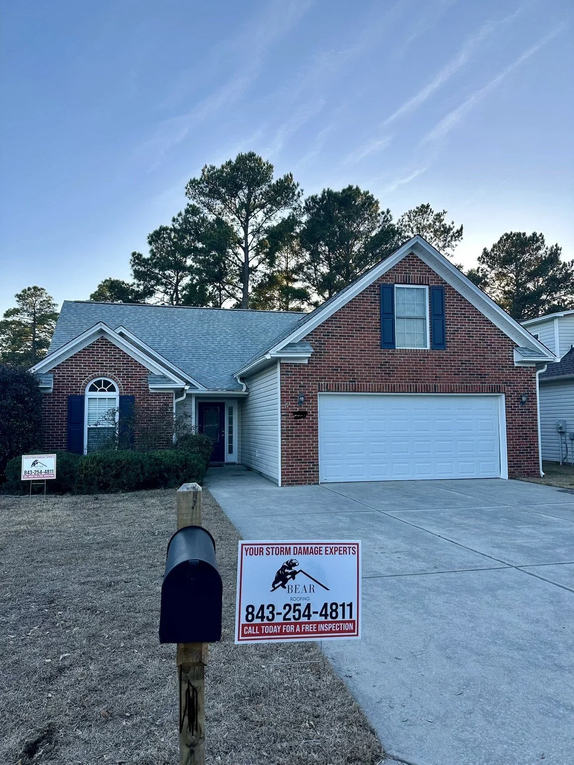 Completed roof replacement in Carolina Forest, SC, featuring Atlas Pinnacle Pristine architectural shingles in Oyster Shell, installed by Bear Roofing LLC.