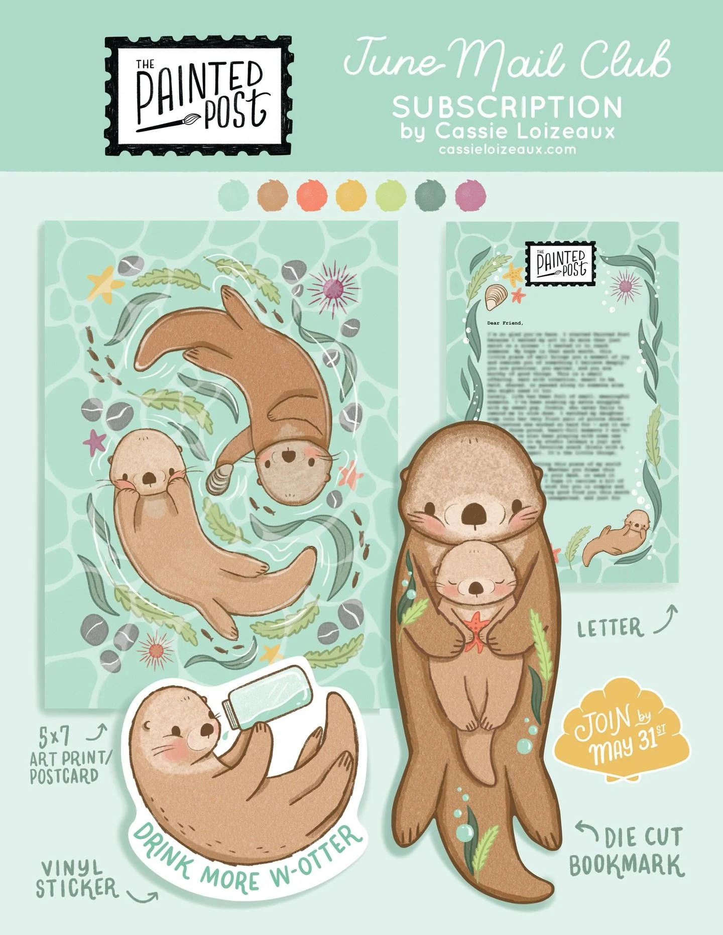Hi friends, it&rsquo;s time for the fourth collection of The Painted Post, Otter Days! Oh how I love this collection! I wanted to create an extra special bookmark this month, it&rsquo;s a die cut Mom and baby otter floating on their backs. Such a swe