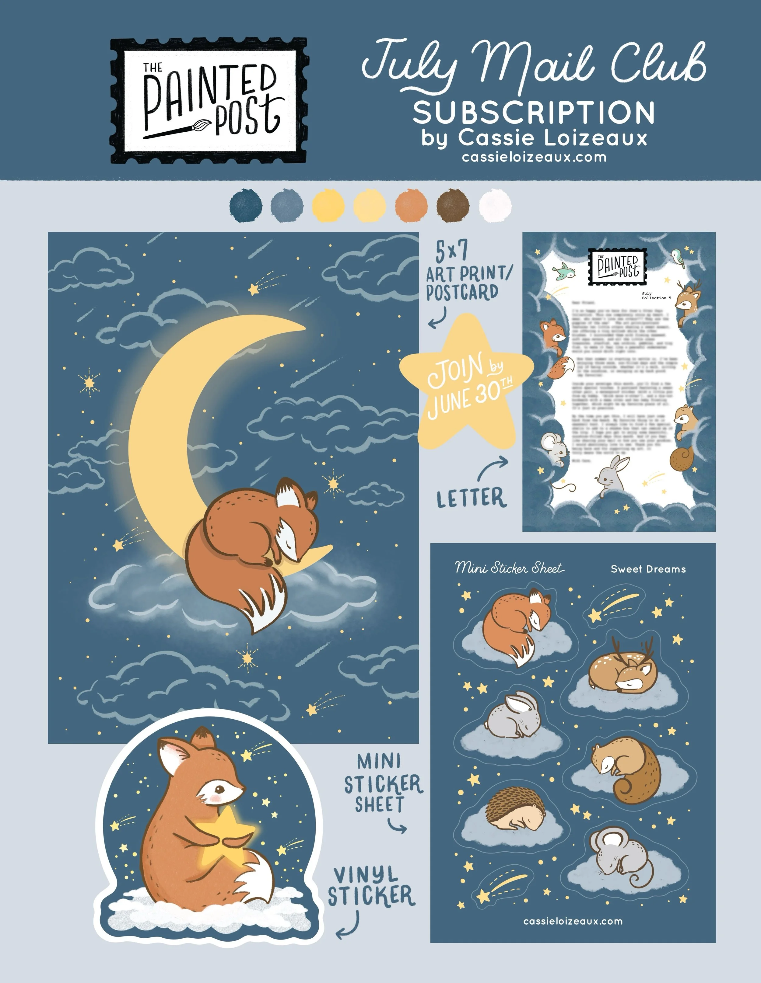 Hi friends, it&rsquo;s time for the fifth collection of The Painted Post, Sweet Dreams! I wanted to combine my love of a beautiful starry night with sweet woodland animals. One of my favorite things to do during the summer is to watch the night sky a