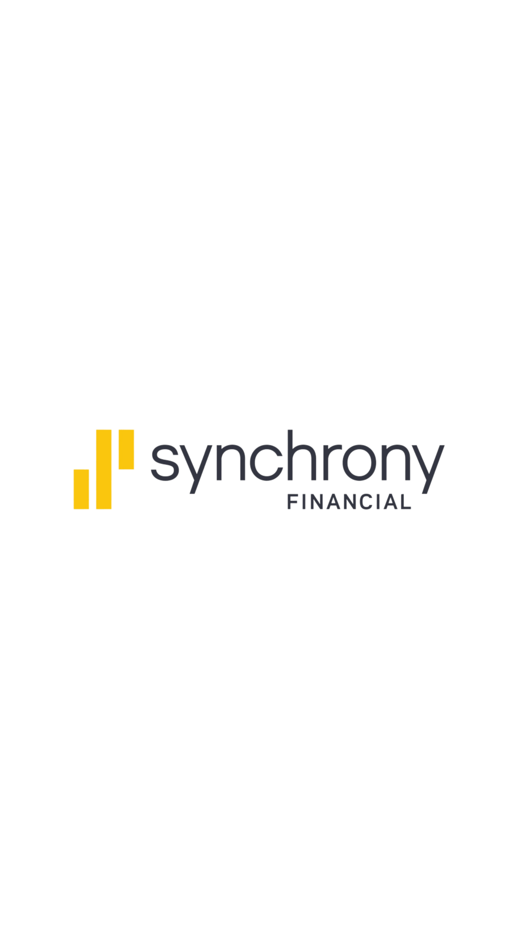 The logo of Synchrony Financial, featuring three vertical yellow bars of increasing height to the left of the words 'synchrony' in lowercase dark gray letters and 'FINANCIAL' in smaller uppercase dark gray letters below.