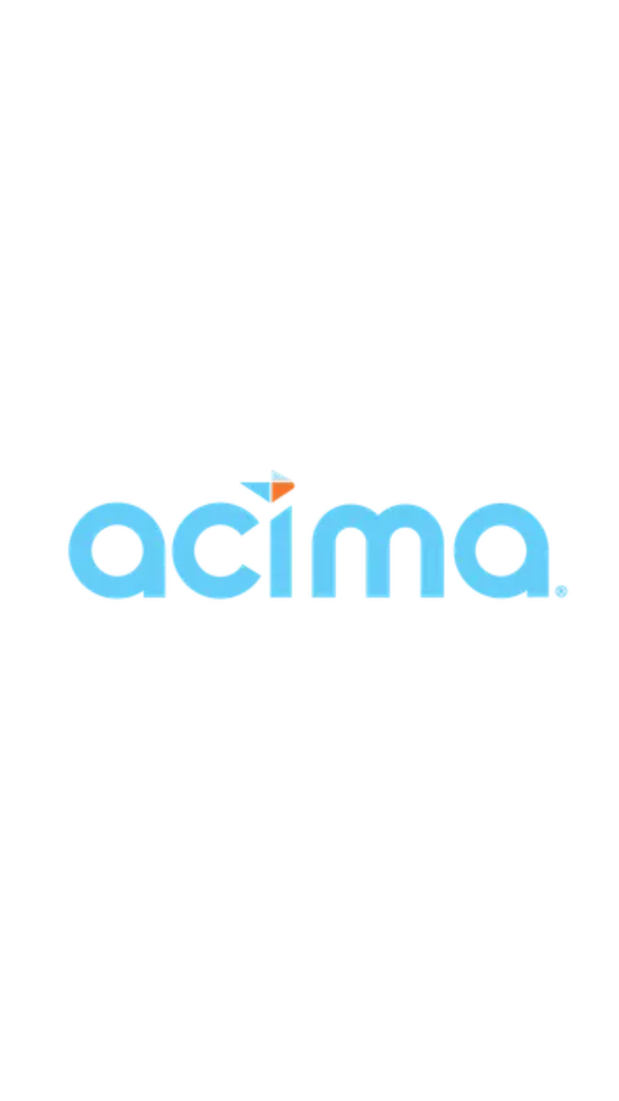 The Acima logo. The word 'acima' is written in lowercase light blue letters with a small multicolored triangular play button symbol above the letter 'i' and a period at the end.