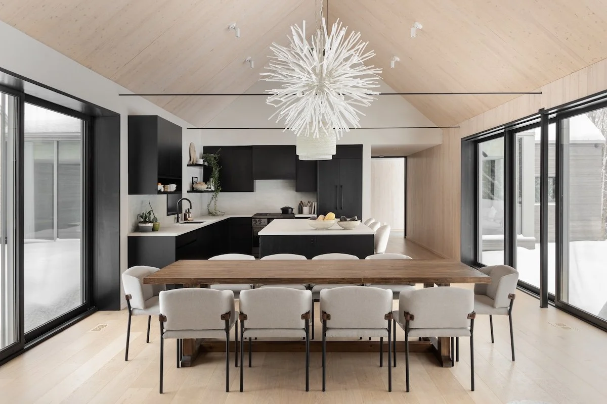 modern kitchen with black cabinets