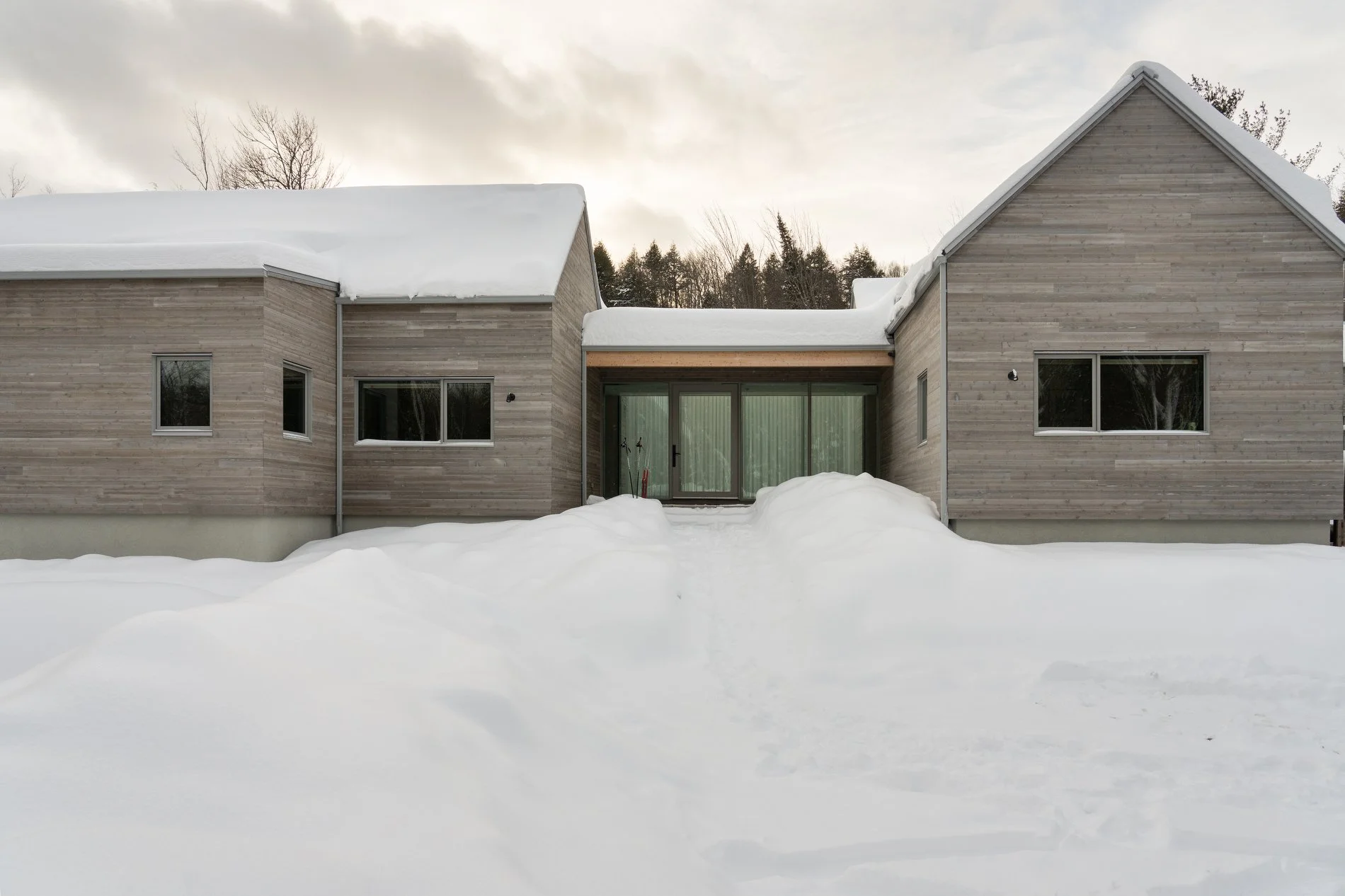 modern house with cross-laminated timber (CLT) exterior