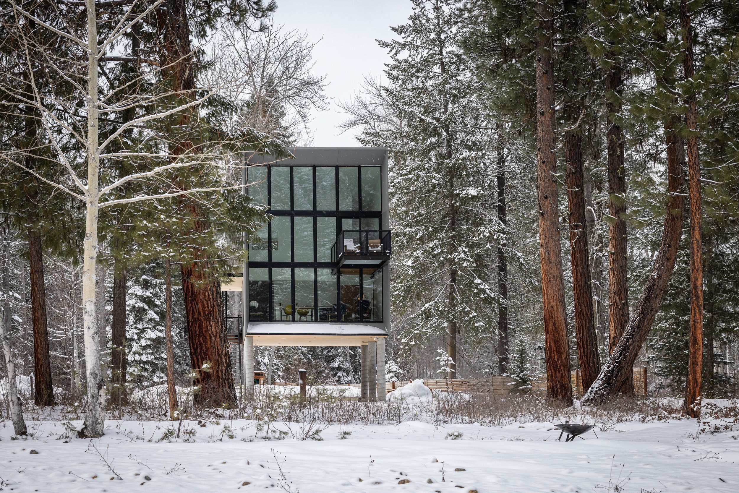 modern cabin in the snow