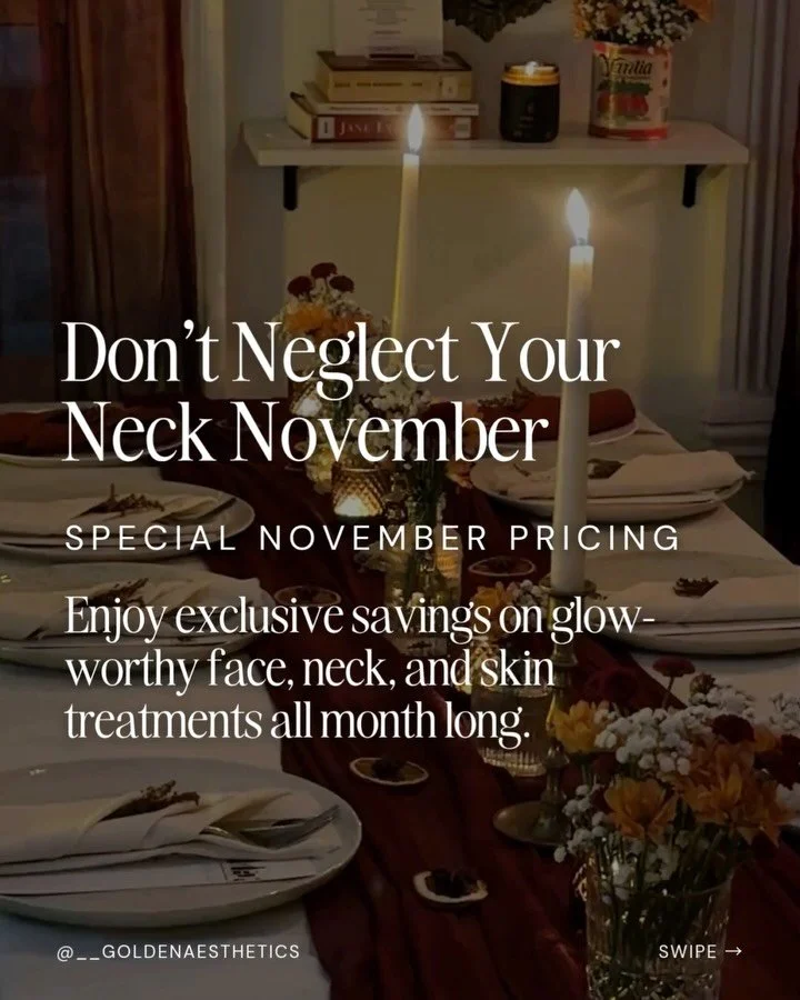 SURPRISE!!! I brought back special pricing this month to say thank you for all the love and support lately 🤍

All November long, enjoy exclusive savings on my most-loved neck, face + skin treatments.

💉Book lower-face tox, and get a complimentary n